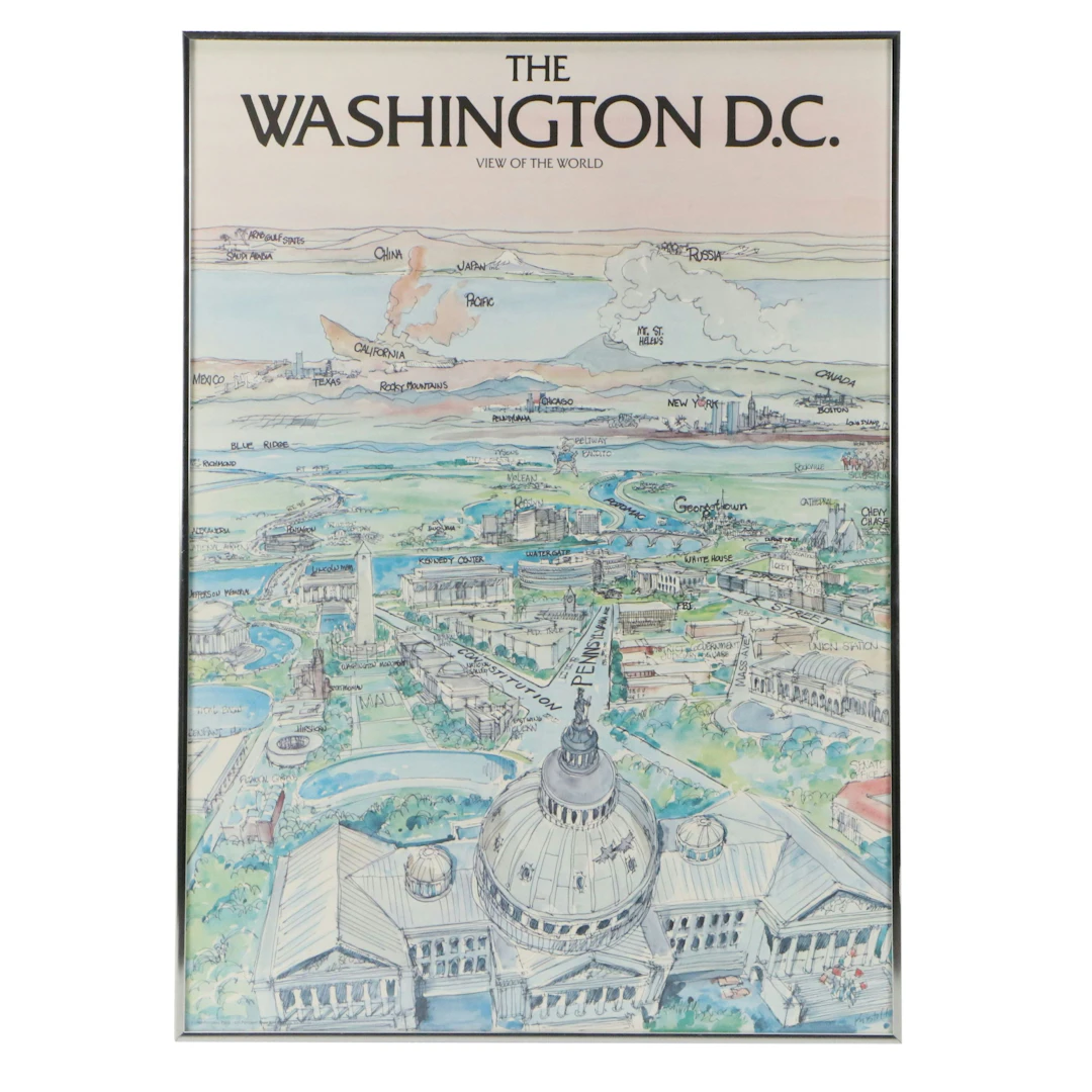 Satirical Offset Lithograph "The Washington D.C. View of the World," 1980