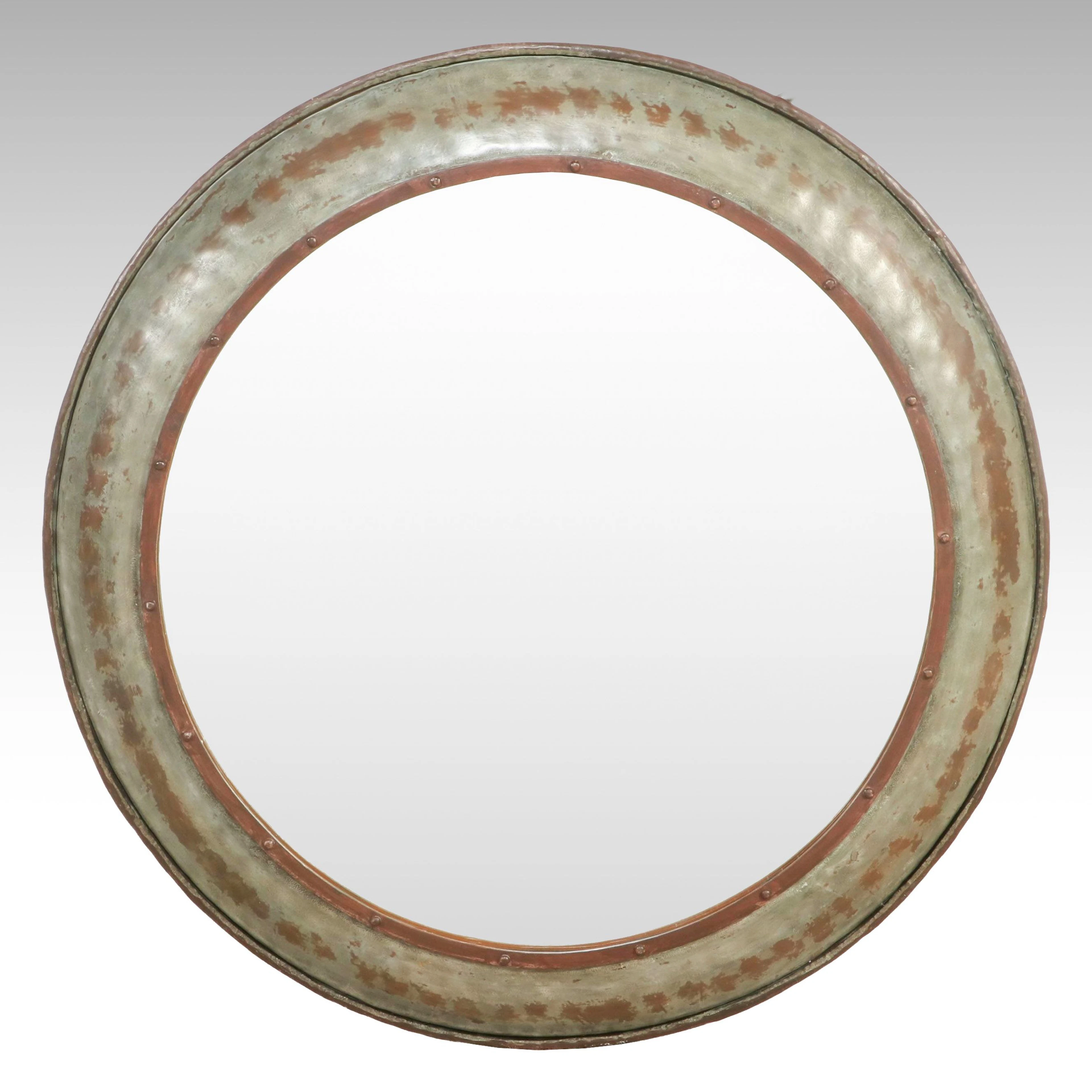 Pottery Barn Contemporary Distressed Metal Round Wall Mirror