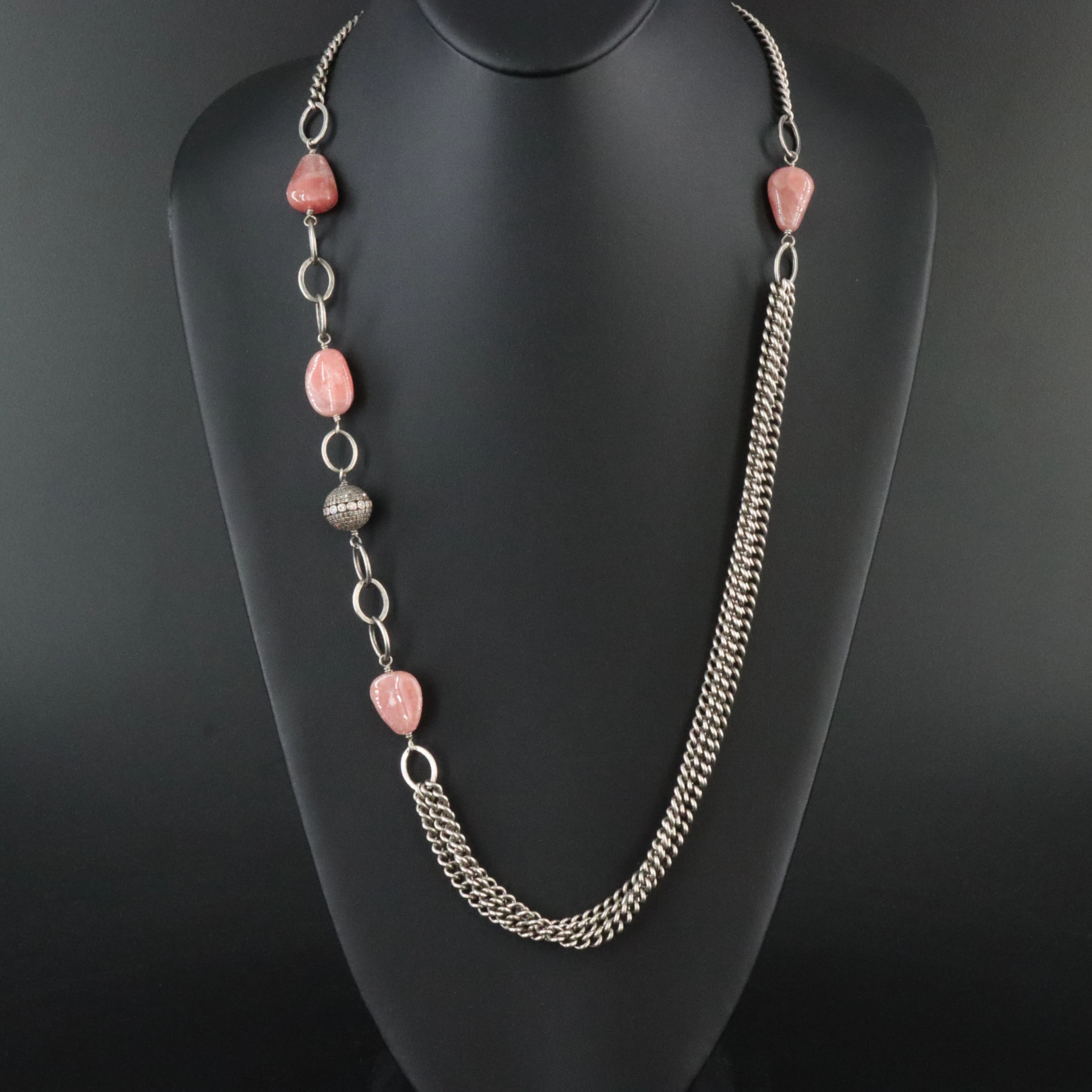 Sheryl Lowe Sterling Rhodochrosite and Diamond Necklace