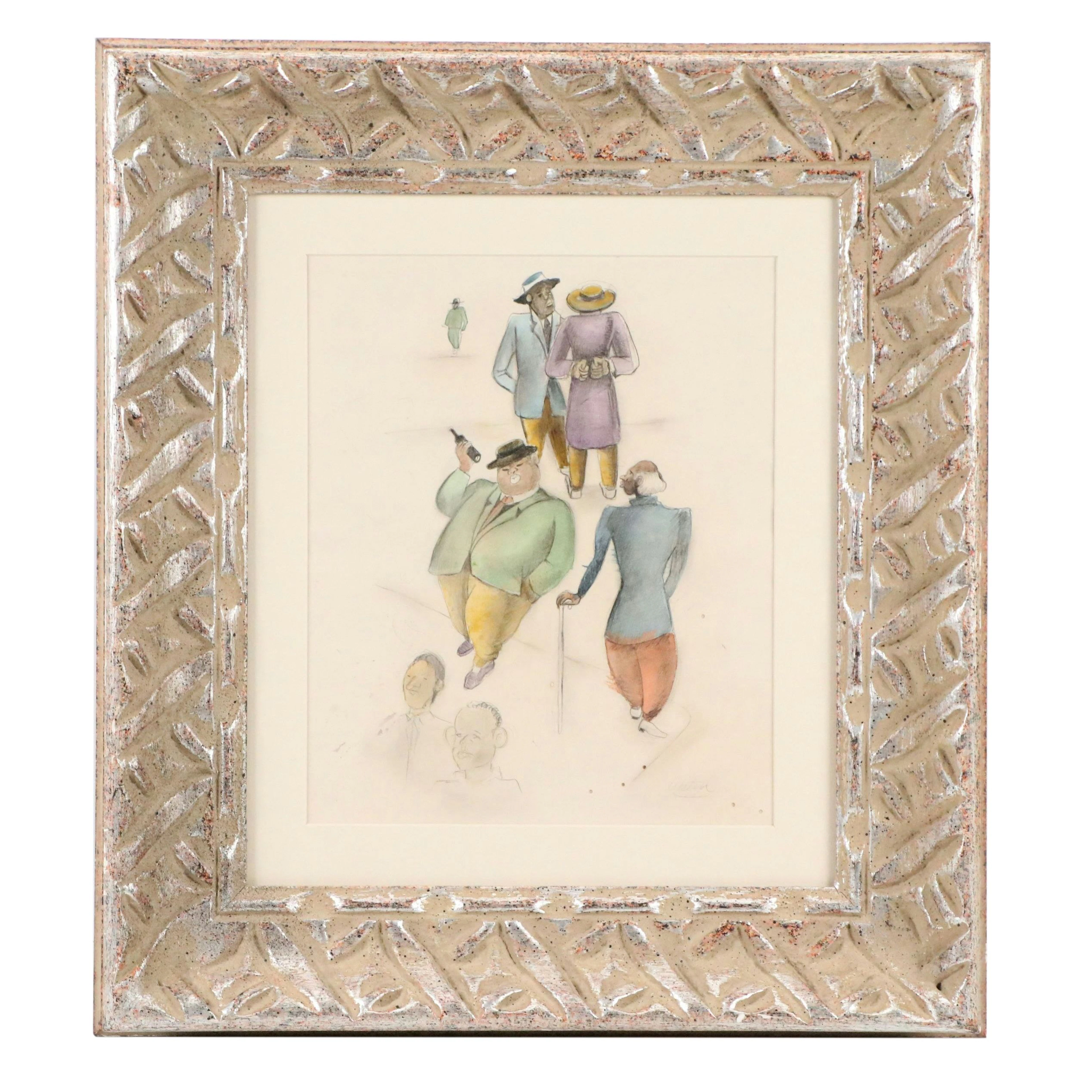 Charles Alston Figurative Mixed Media Figure Studies Drawing, Circa 1940