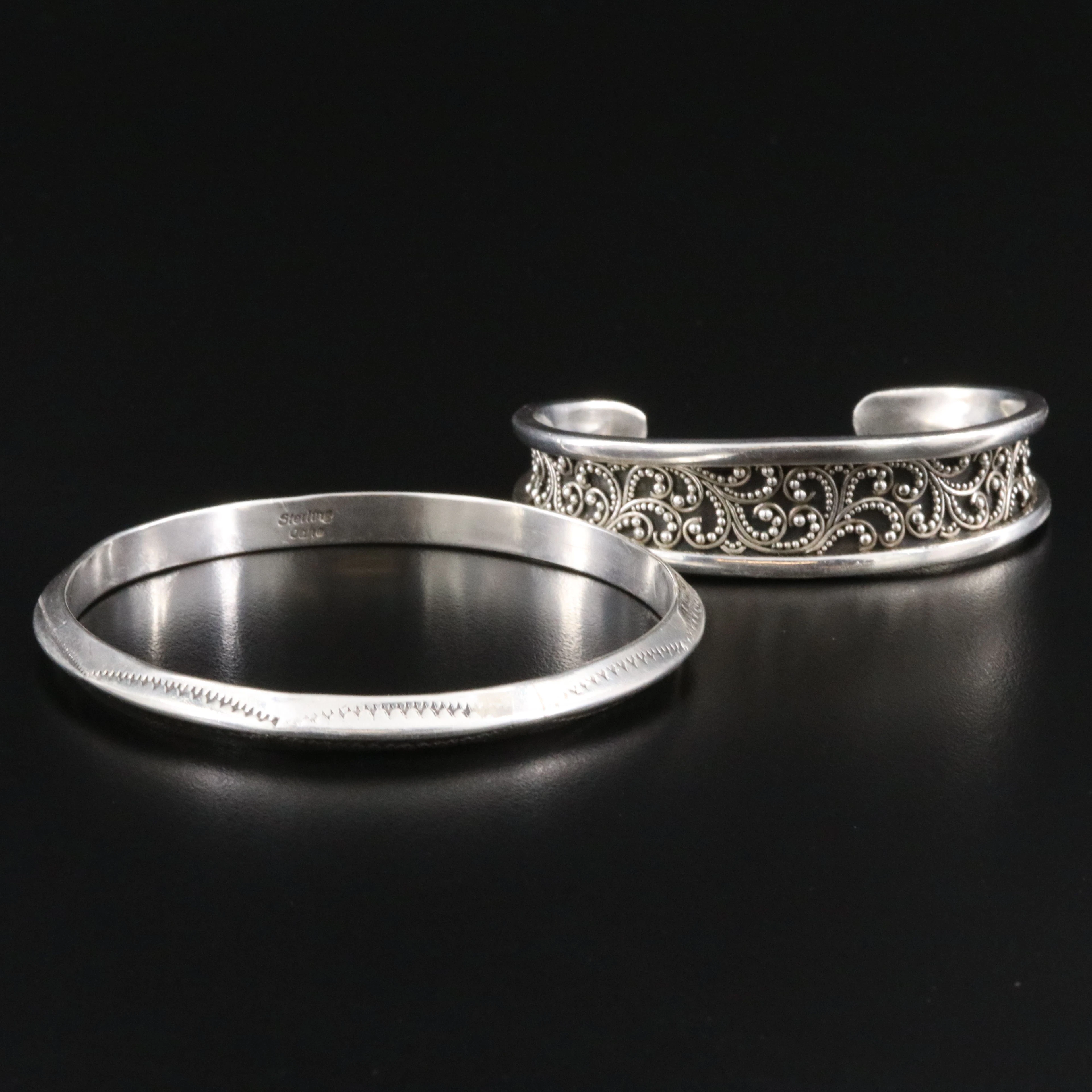 Southwestern Sterling Knife-Edge Bangle and Lois Hill Sterling Granulated Cuff