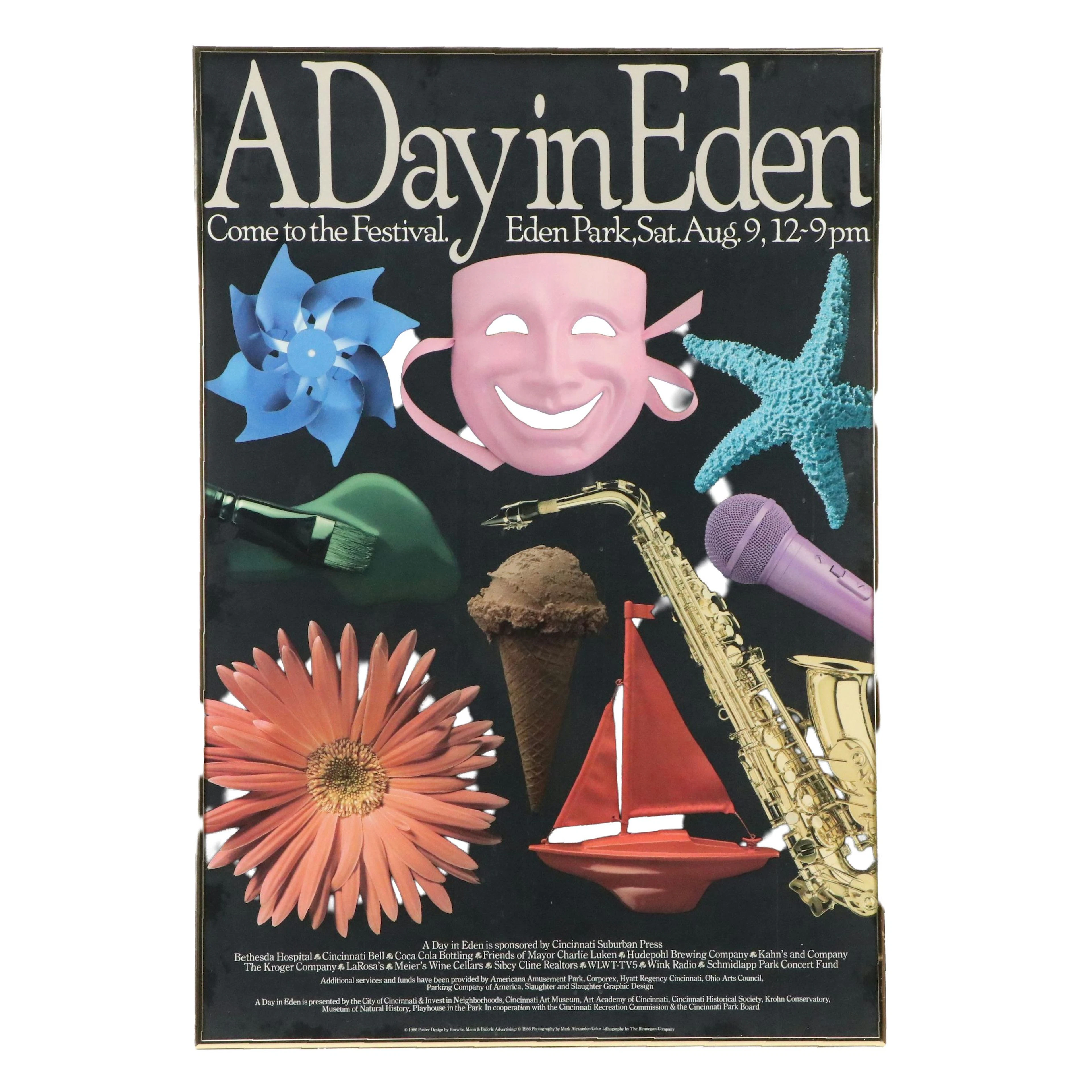 Offset Lithograph Promotional Event Poster "A Day in Eden," Circa 1986