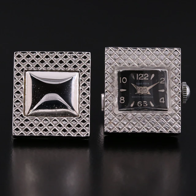 Vintage Swank Cufflinks with Swiss Hanover Watch Movement