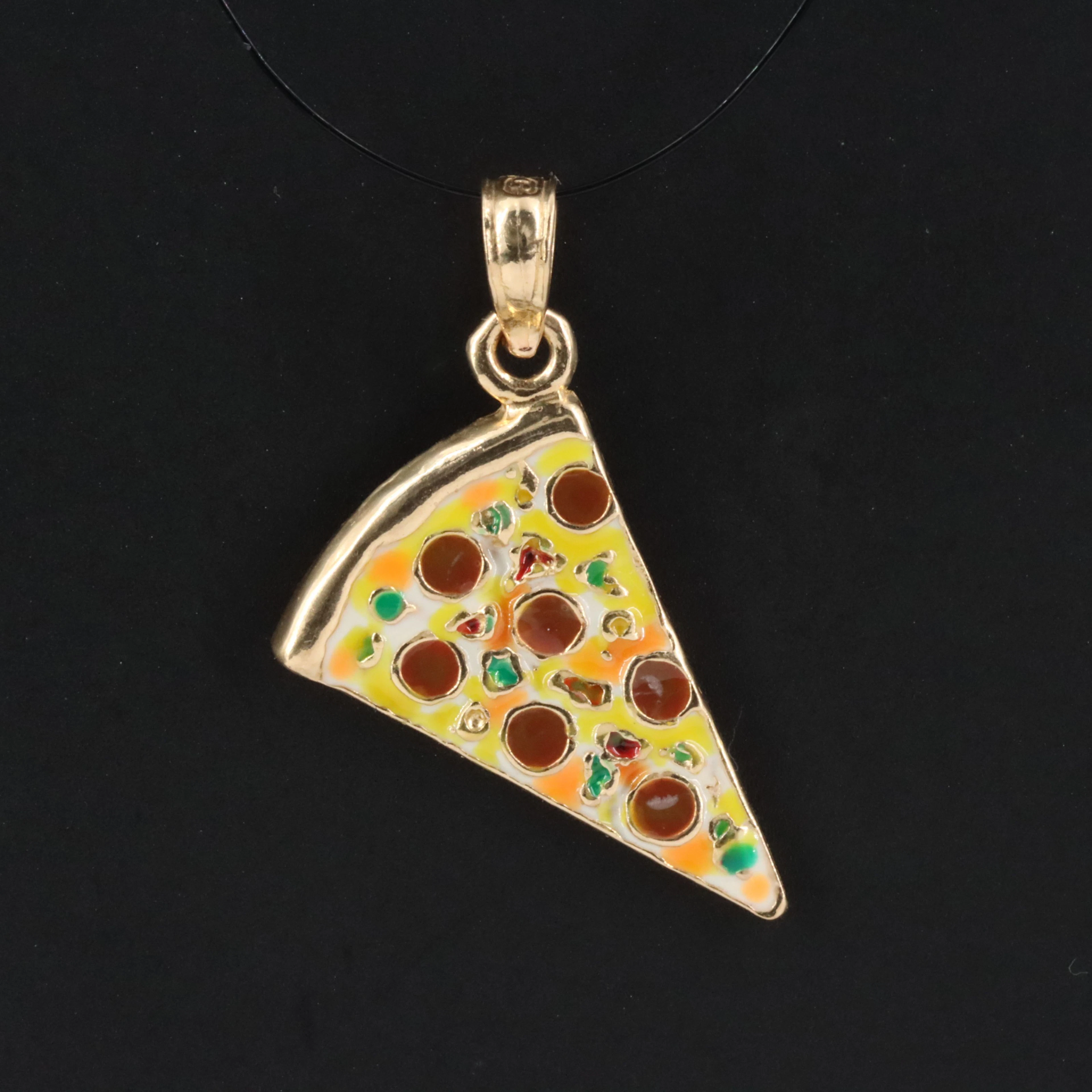 14K Enamel Pizza Charm Pendant