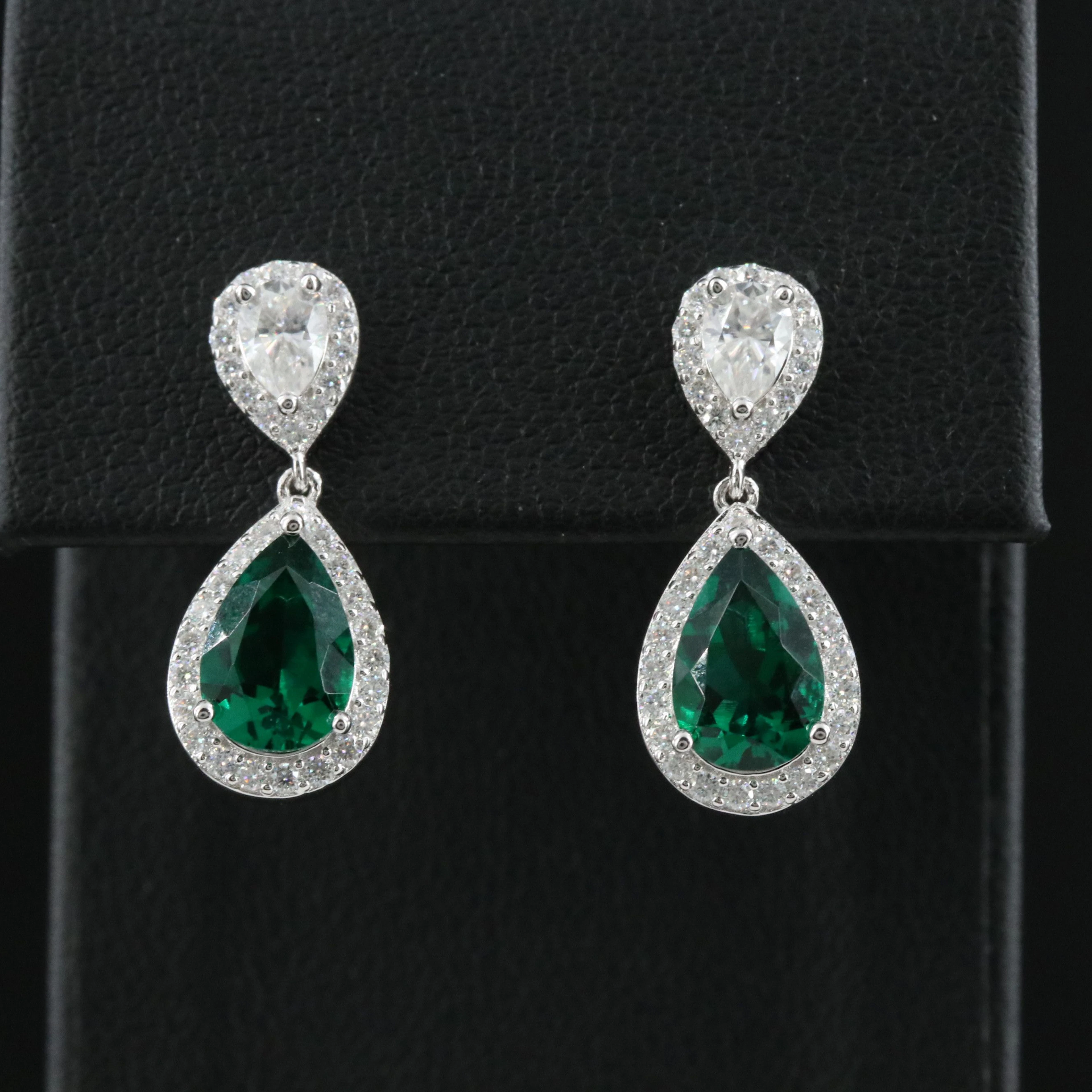 Sterling Moissanite and Emerald Earrings