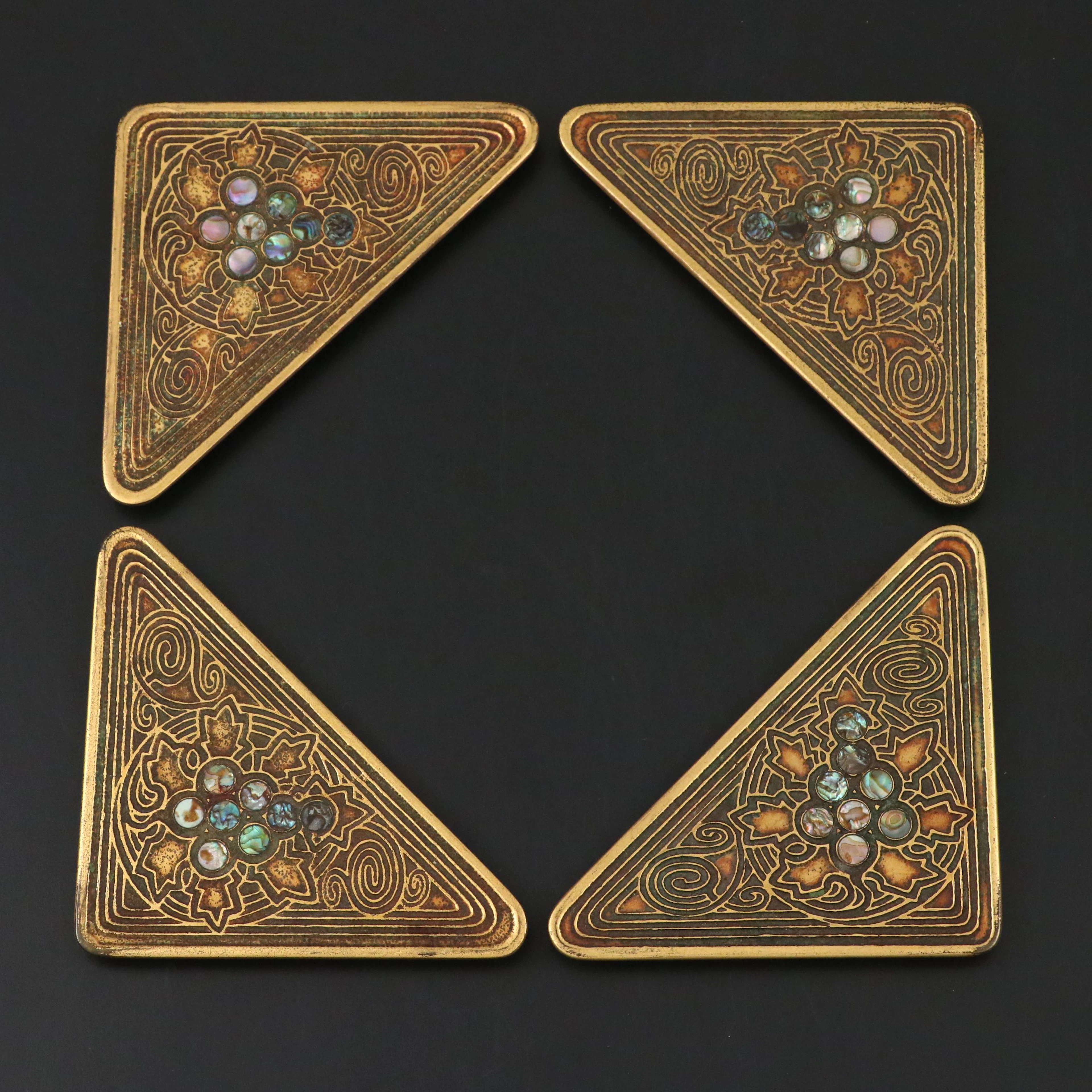 Tiffany Studios Art Nouveau Abalone Inlaid Gilded Bronze Desk Blotter Corners
