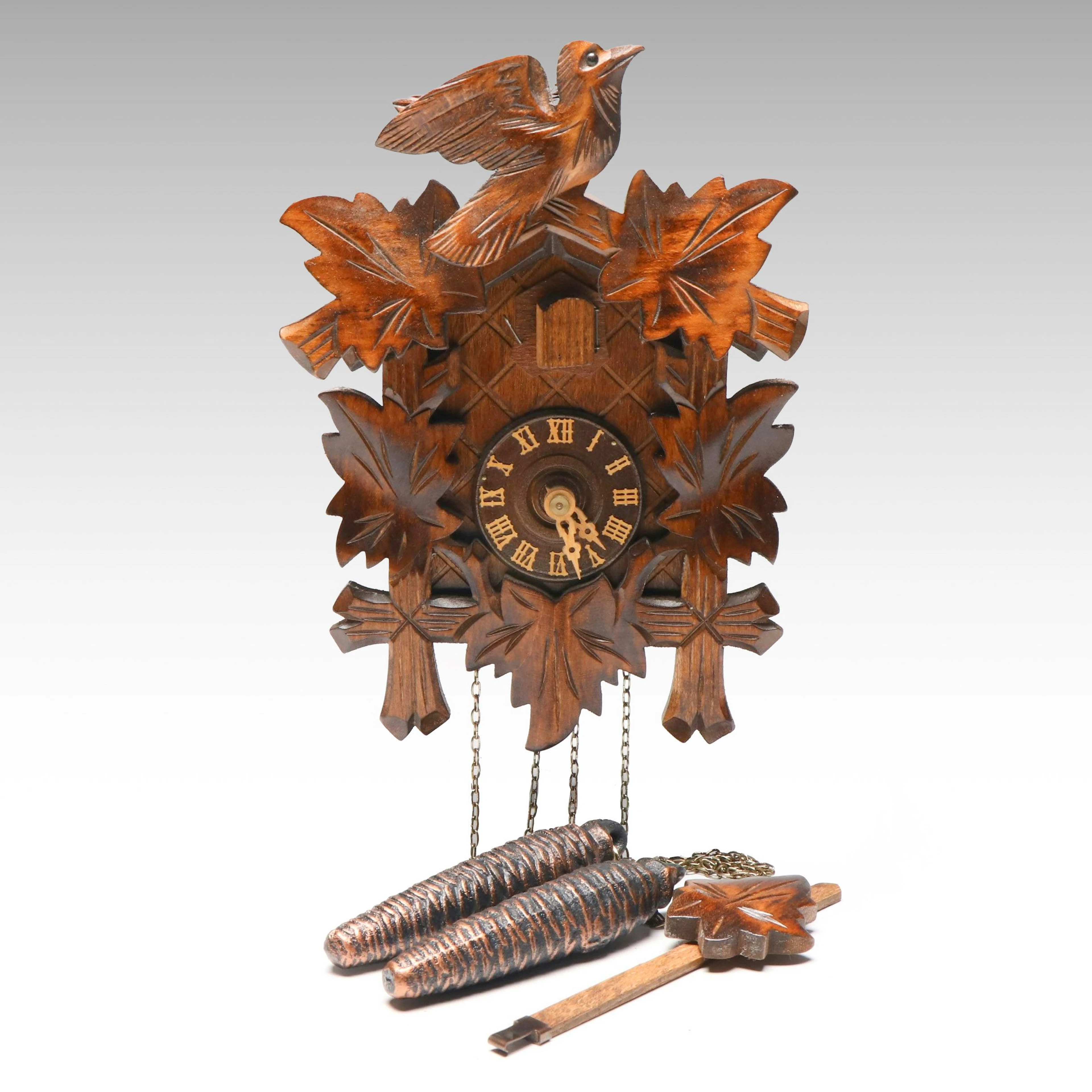Hand-Carved Folk Art Black Forest Cuckoo Clock