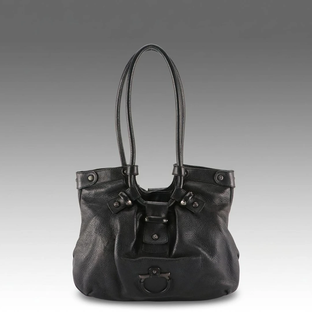 Salvatore Ferragamo Celtico Shoulder Bag in Black Grained Calfskin Leather