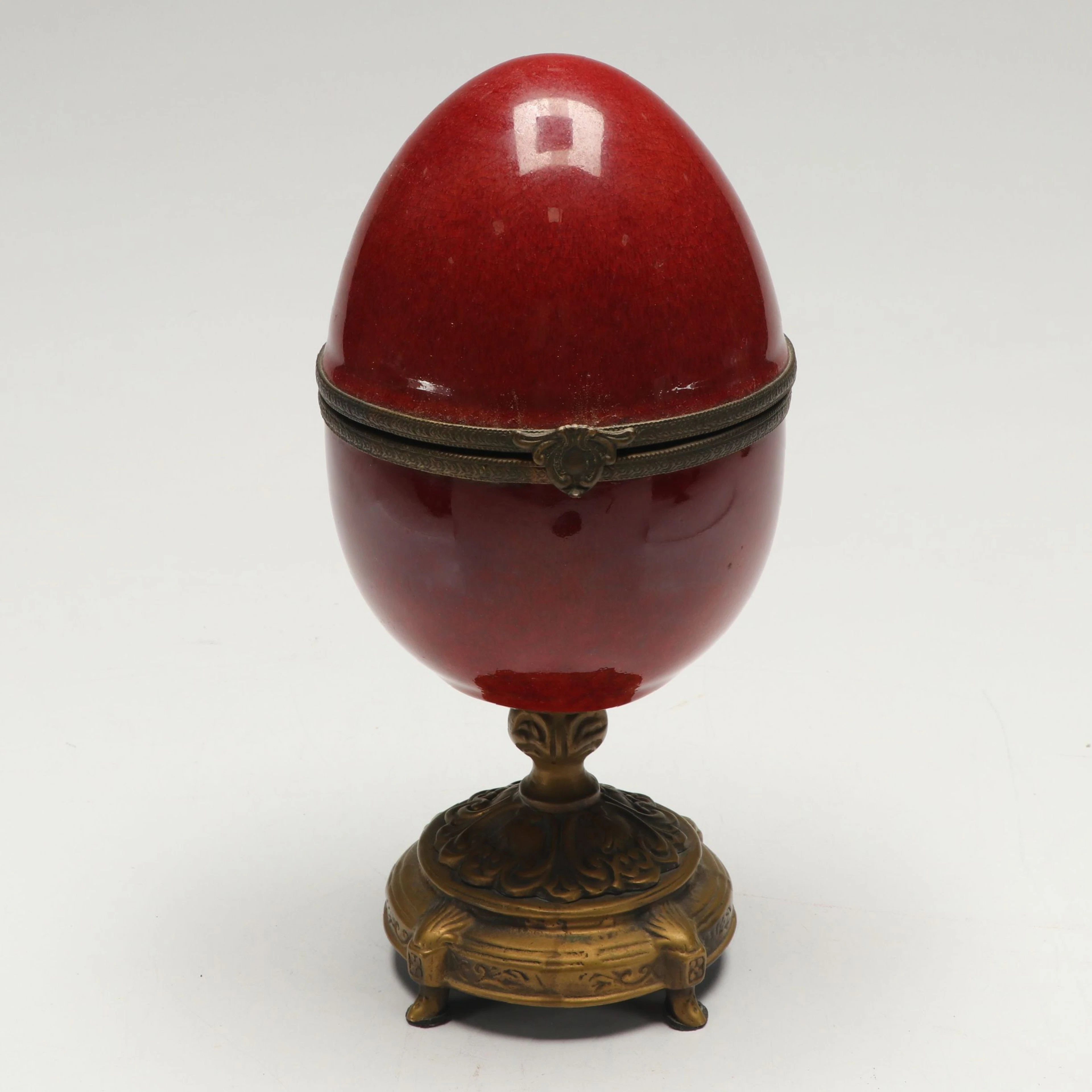 Dominic Sang de Boeuf Fabergé Egg Style Porcelain Box on Brass Base