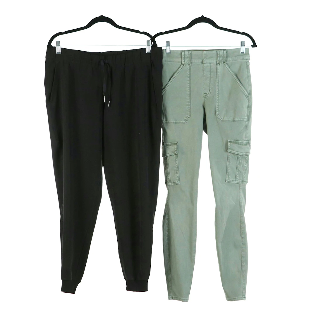 Lululemon Black Joggers and Spanx Green Skinny Cargo Pants