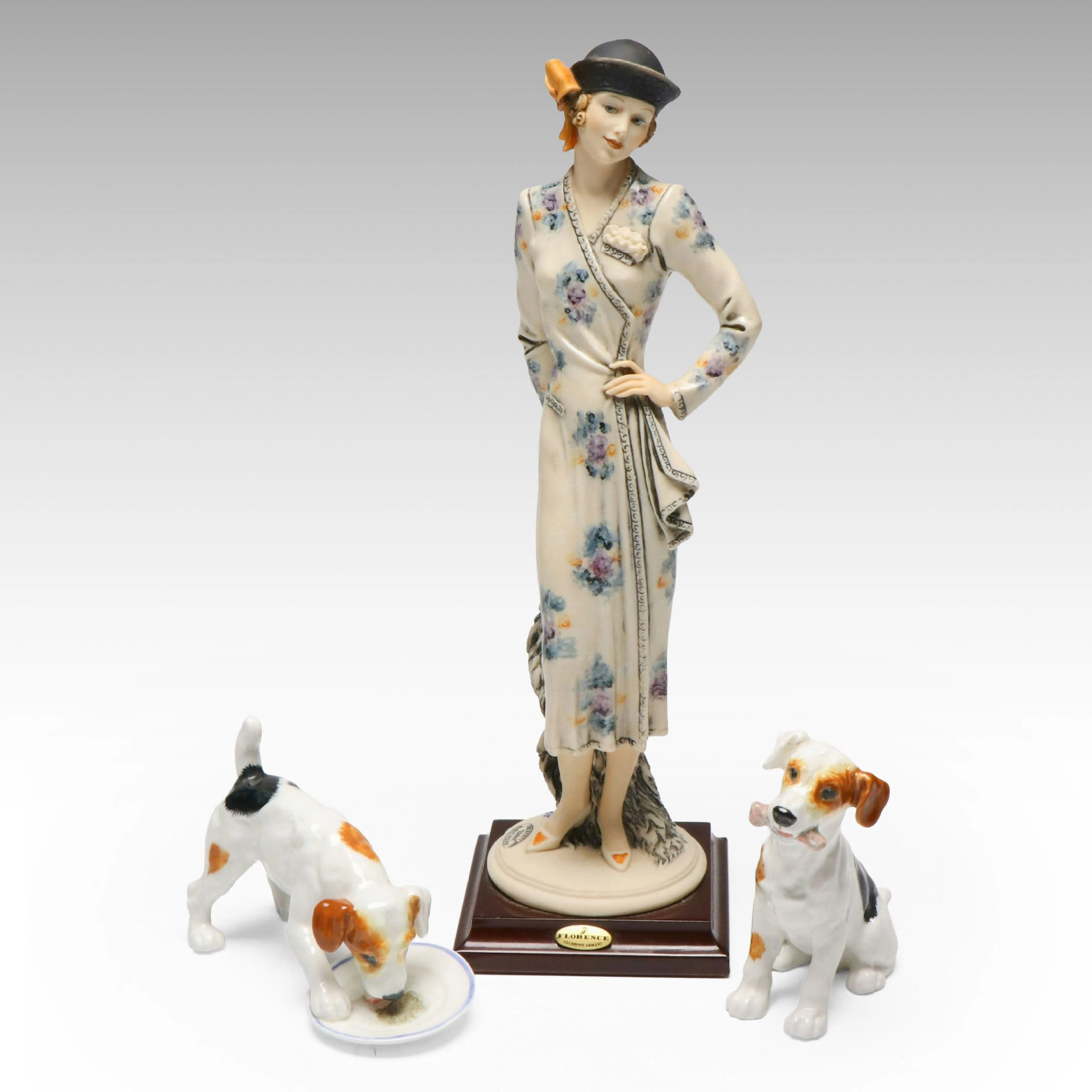 Giuseppe Armani "Emma" Porcelain Figurine with Royal Doulton Bone China Dogs