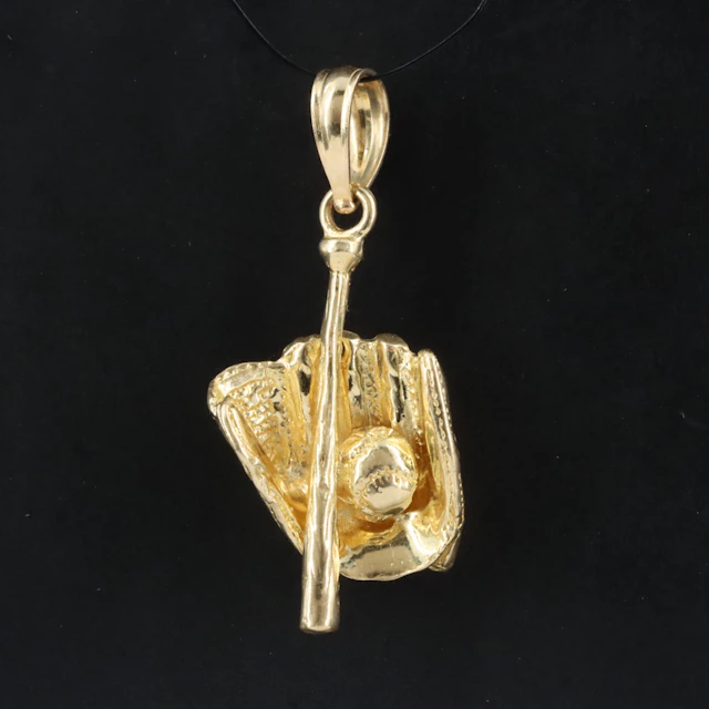 14K Baseball Glove and Bat Pendant