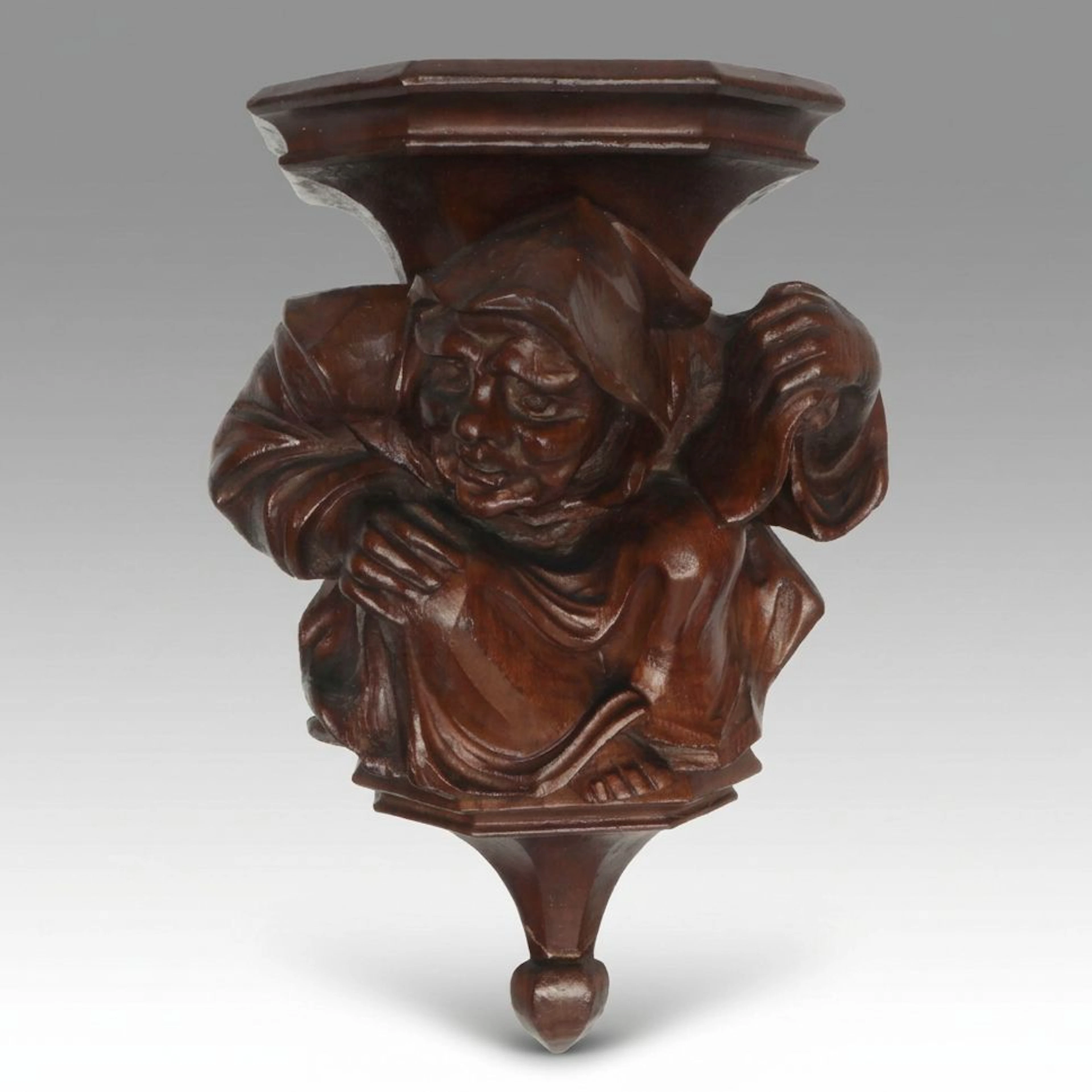 Hand-Carved Wooden Grotesque Wall Corbel