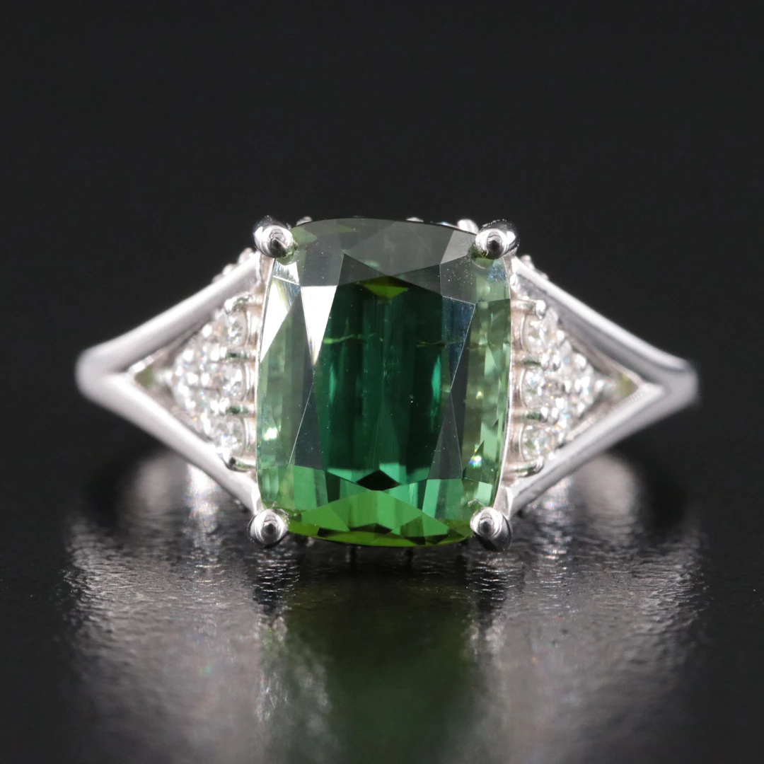 14K 4.38 CT Tourmaline and Diamond Ring with GIA Report