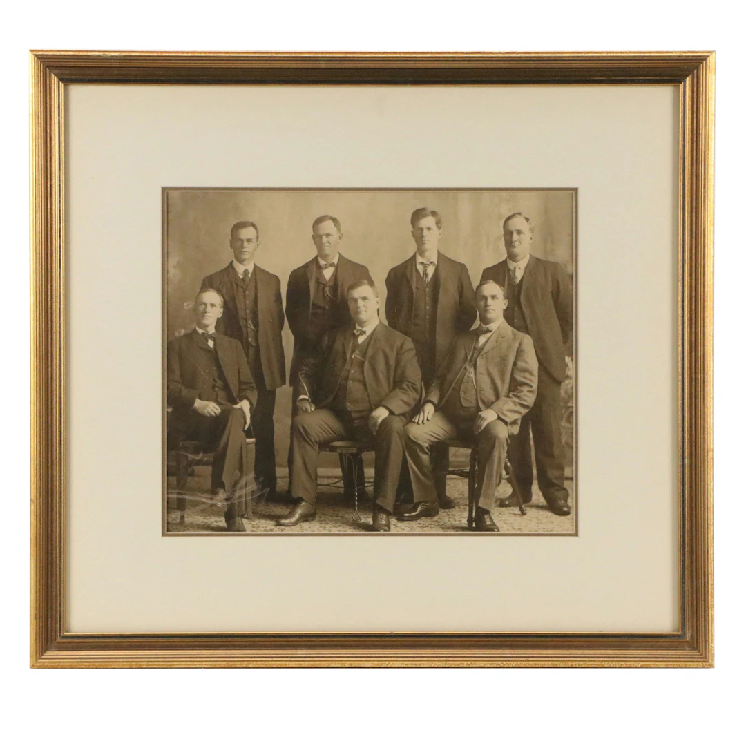 Silver Print Group Portrait of Seven Men, 20th Century