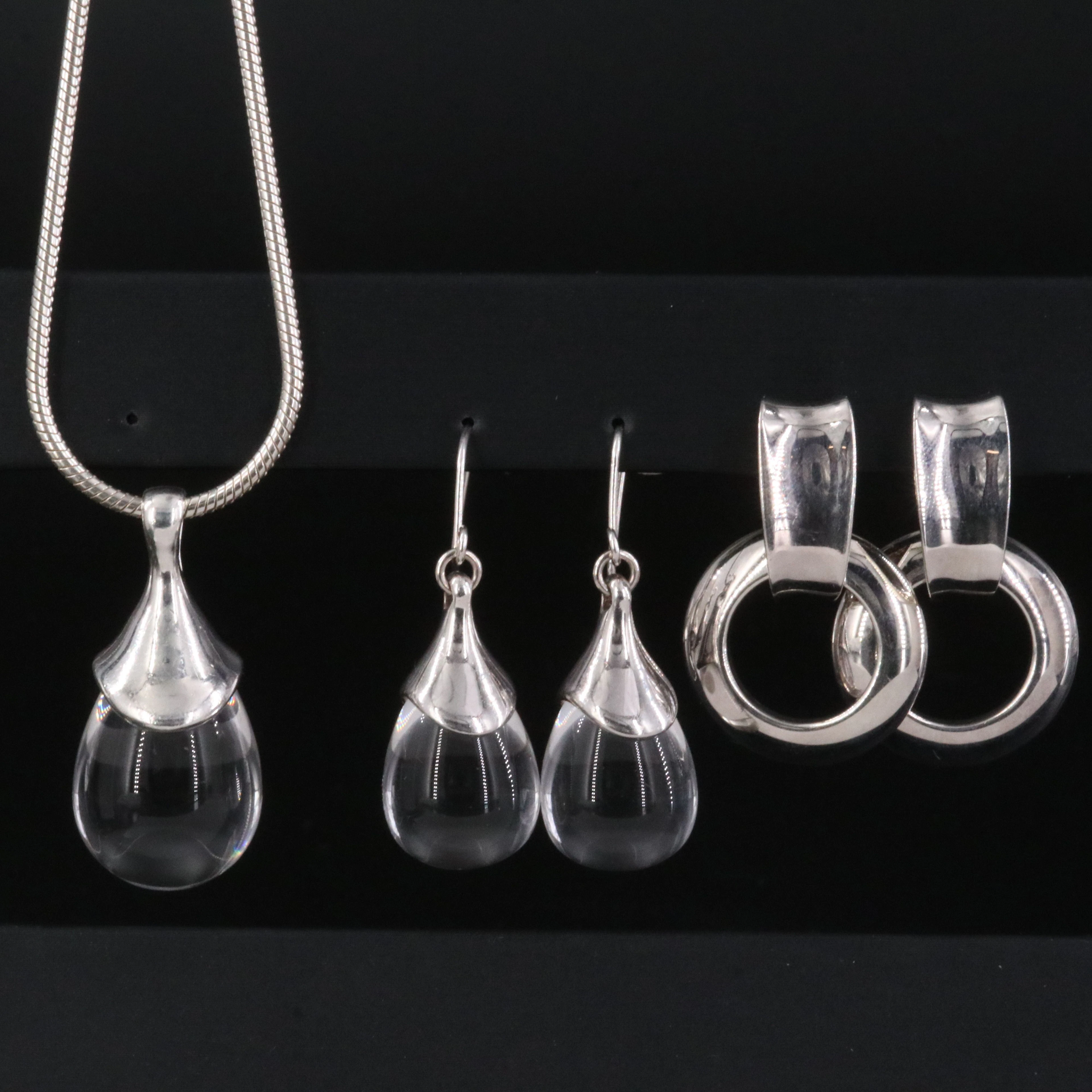 Robert Lee Morris Sterling Necklace and Earrings with Rock Crystal