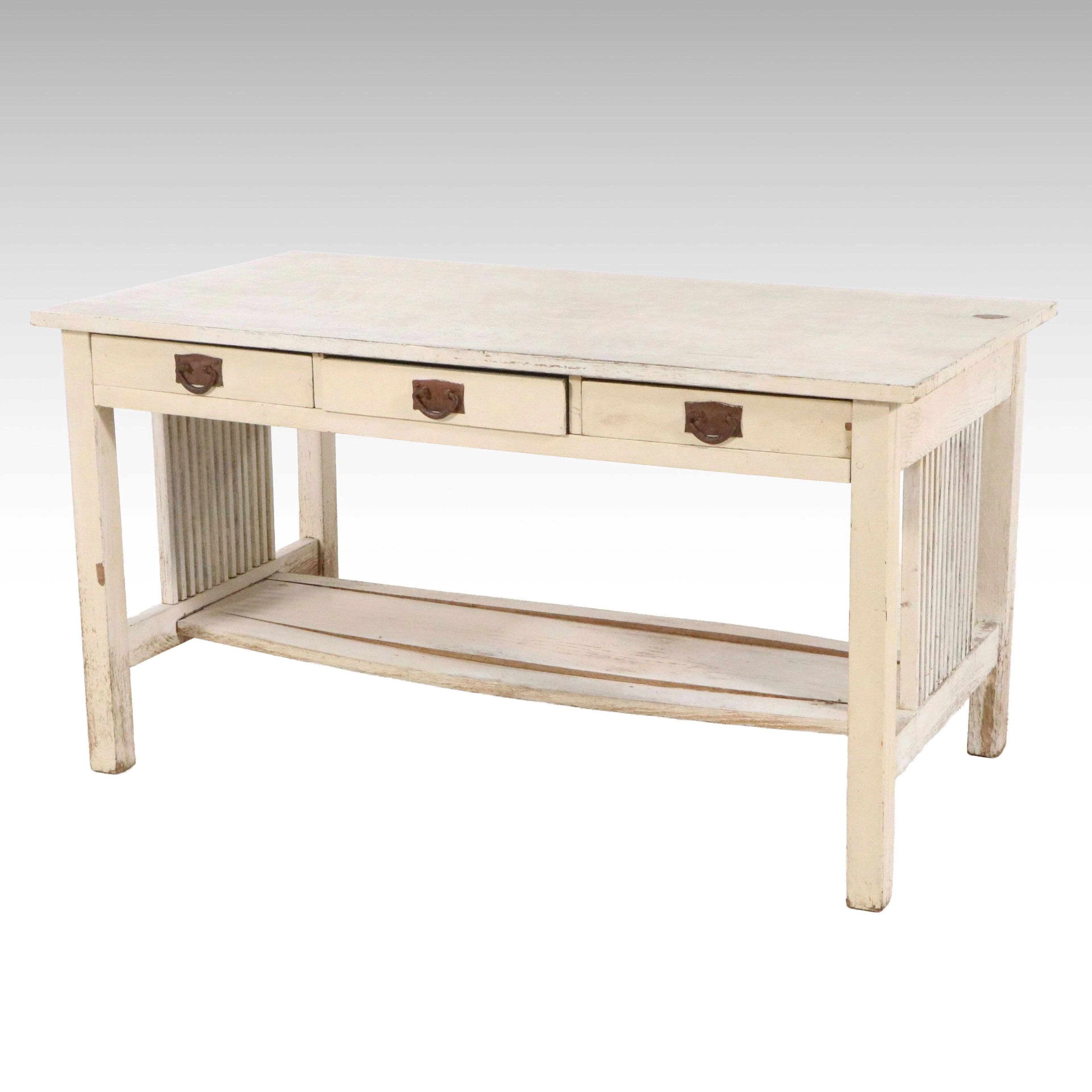 Gustav Stickley Arts & Crafts Painted Oak Library Table, Model 659
