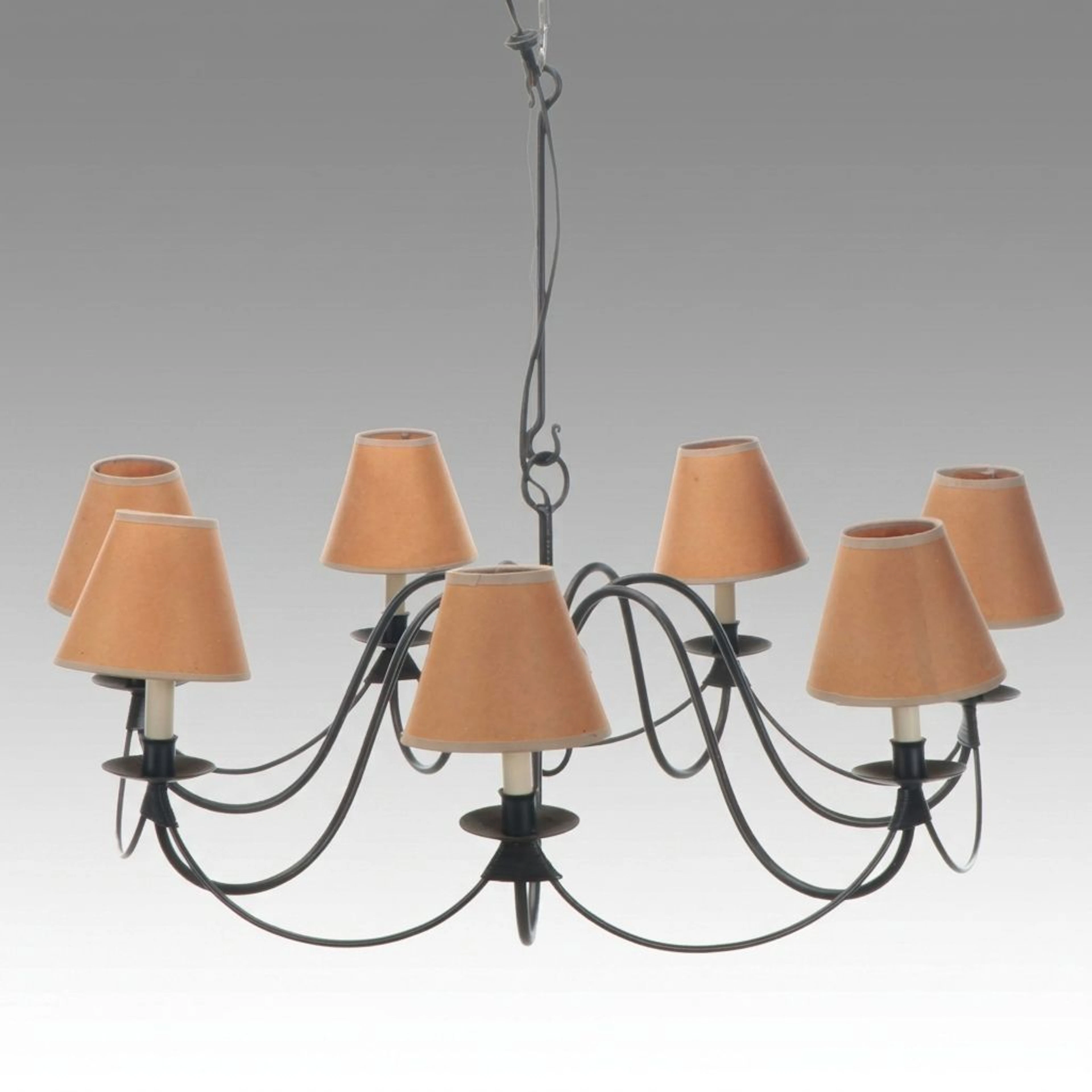 Farmhouse Style Matte Black Curved Arm Chandelier with Clip-on Shades