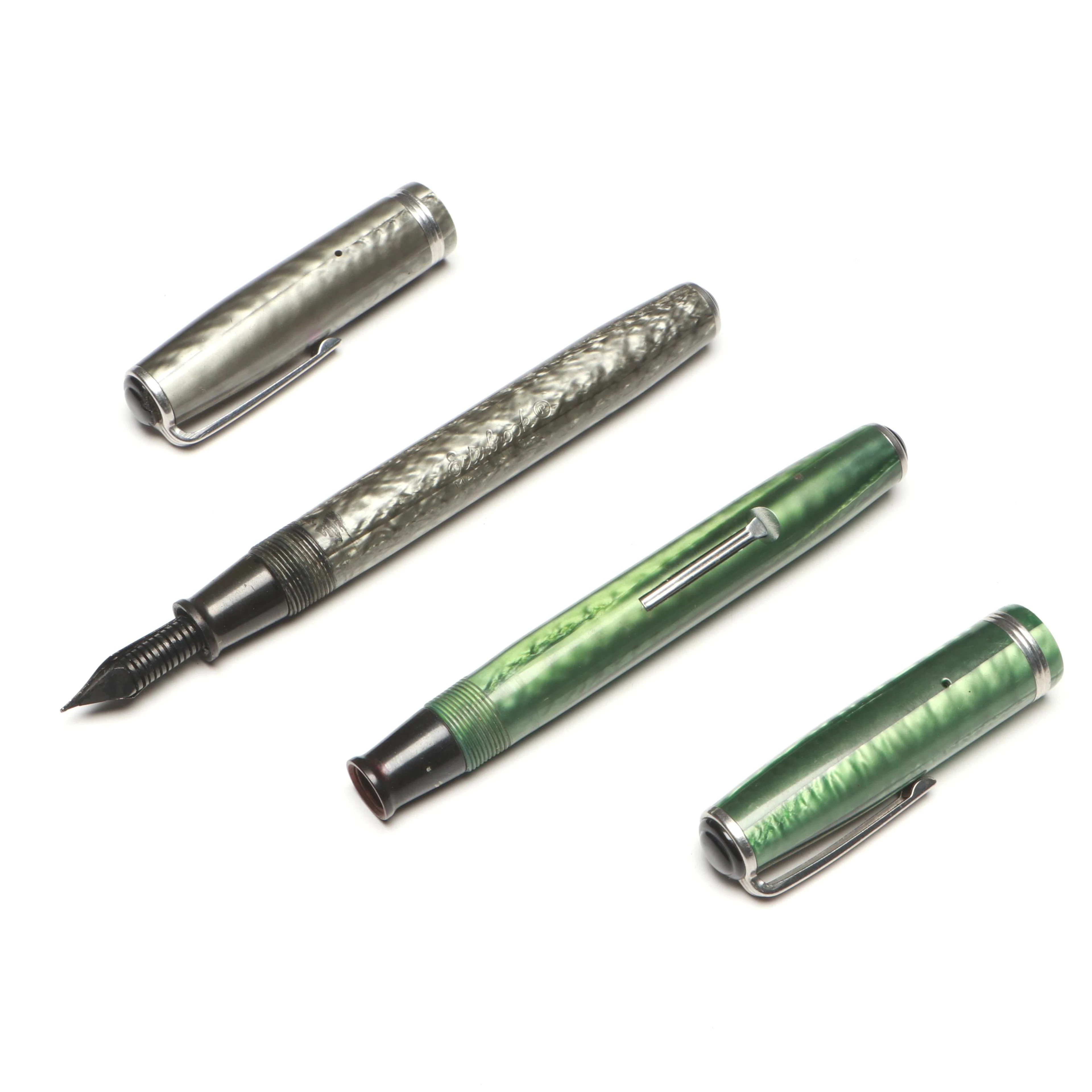 Esterbrook SJ Series Marbled Green and Silver Fountain Pens, Mid-20th Century