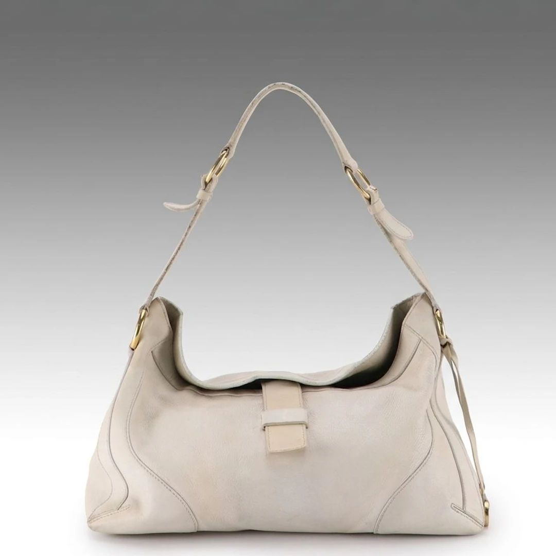 Loro Piana Calfskin Grain Leather Hobo Shoulder Bag