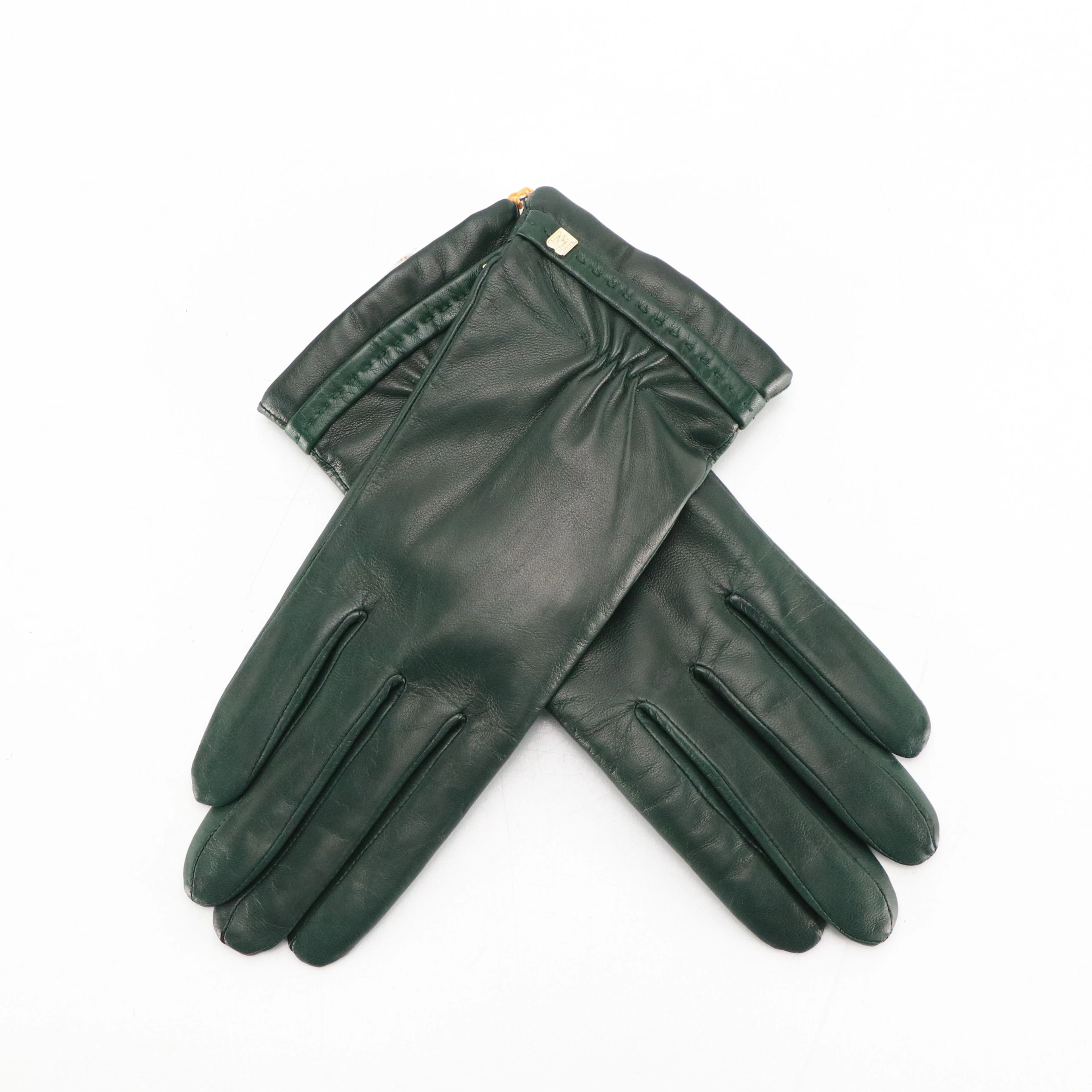 Bruno Magli Dark Green Lambskin Leather Gloves, With Tag