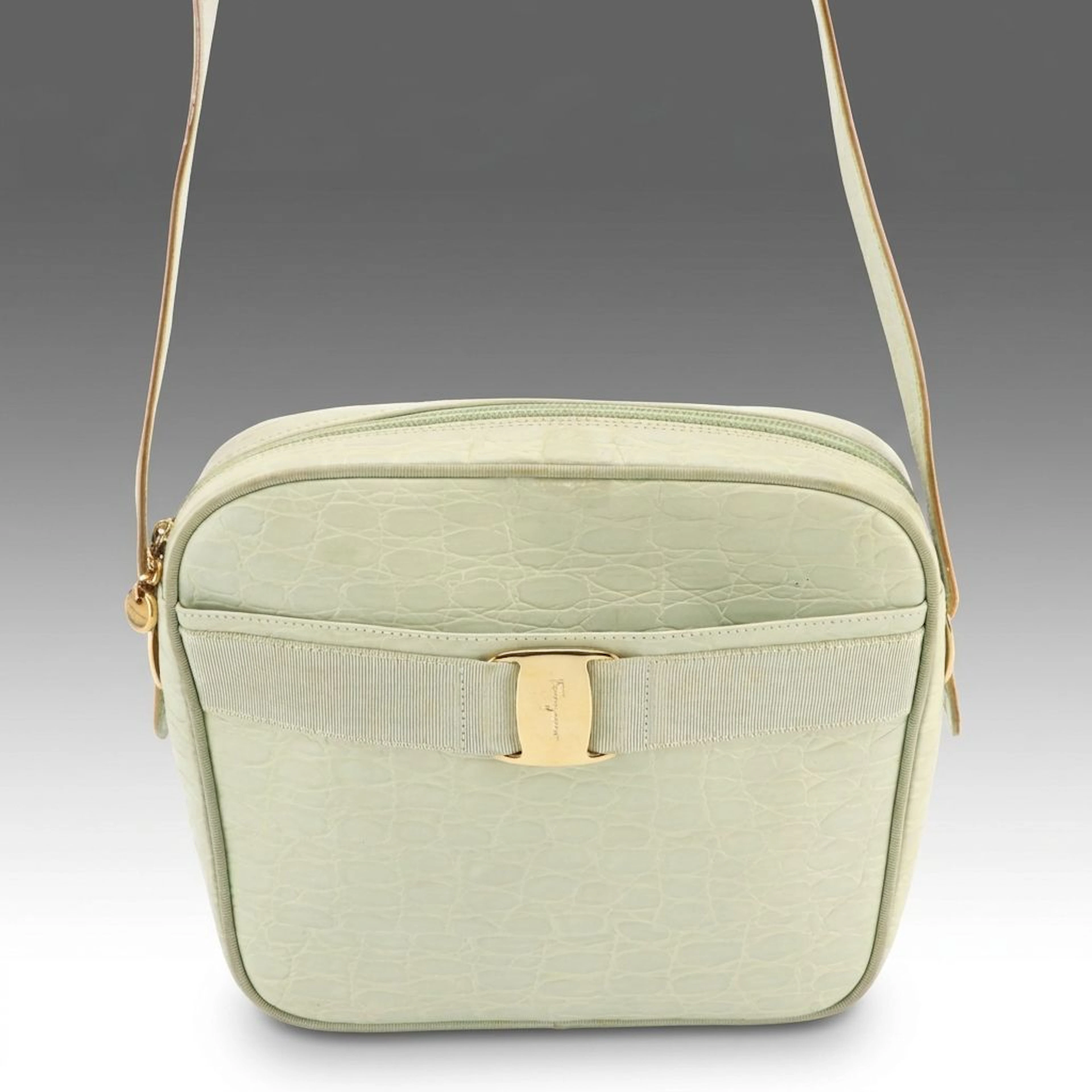 Salvatore Ferragamo Vara Bow Crossbody Bag in Crocodile Embossed Leather