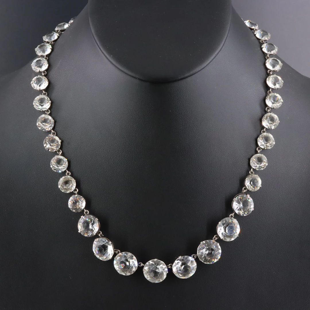 Art Deco Sterling Graduated Glass Crystal Necklace