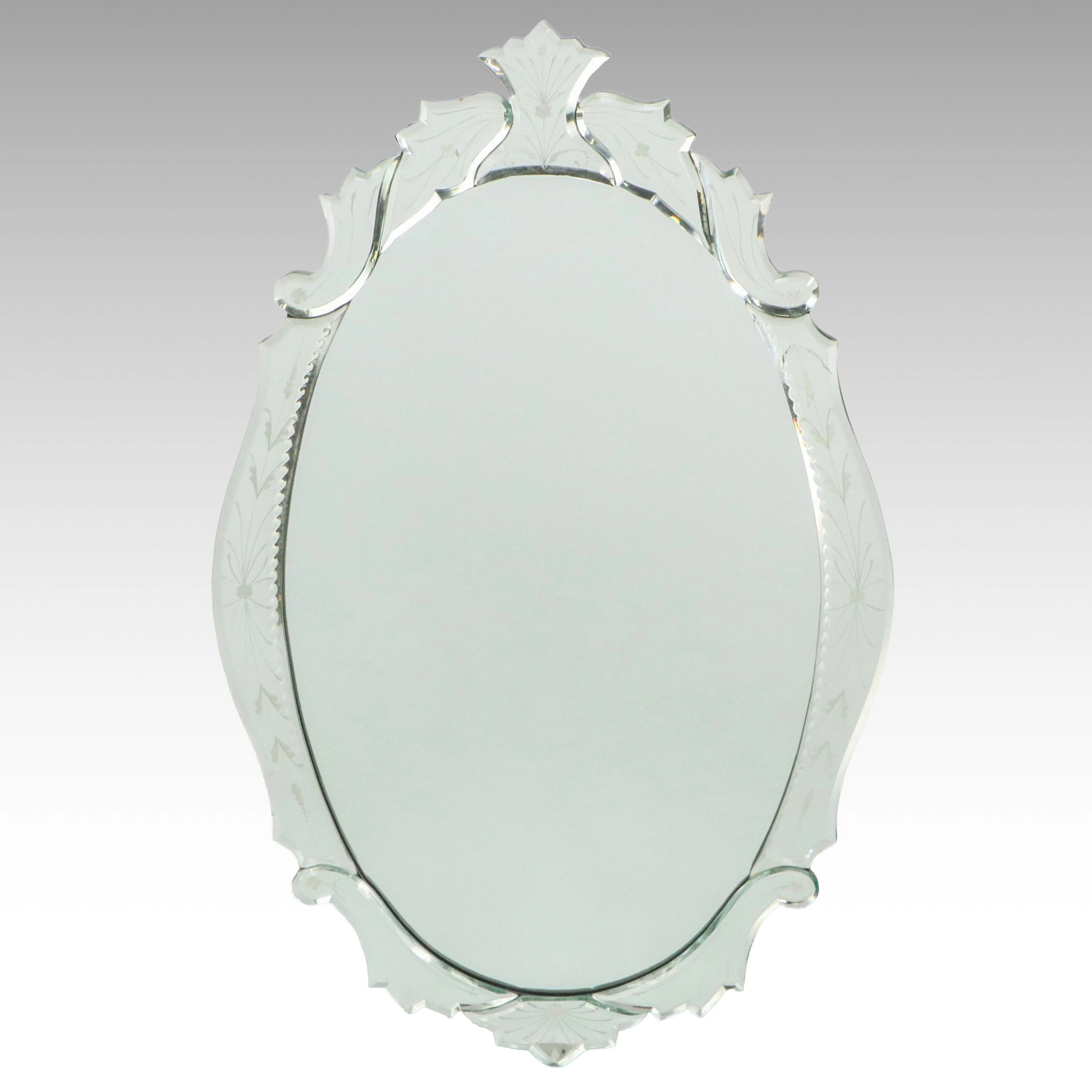 Venetian Style Etched Glass Oval Wall Mirror