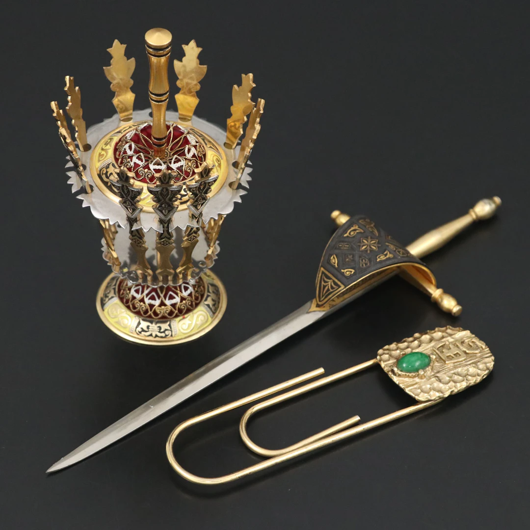 Toledo Sword Style Letter Opener, Souvenir Paper Clip, with Cocktail Forks