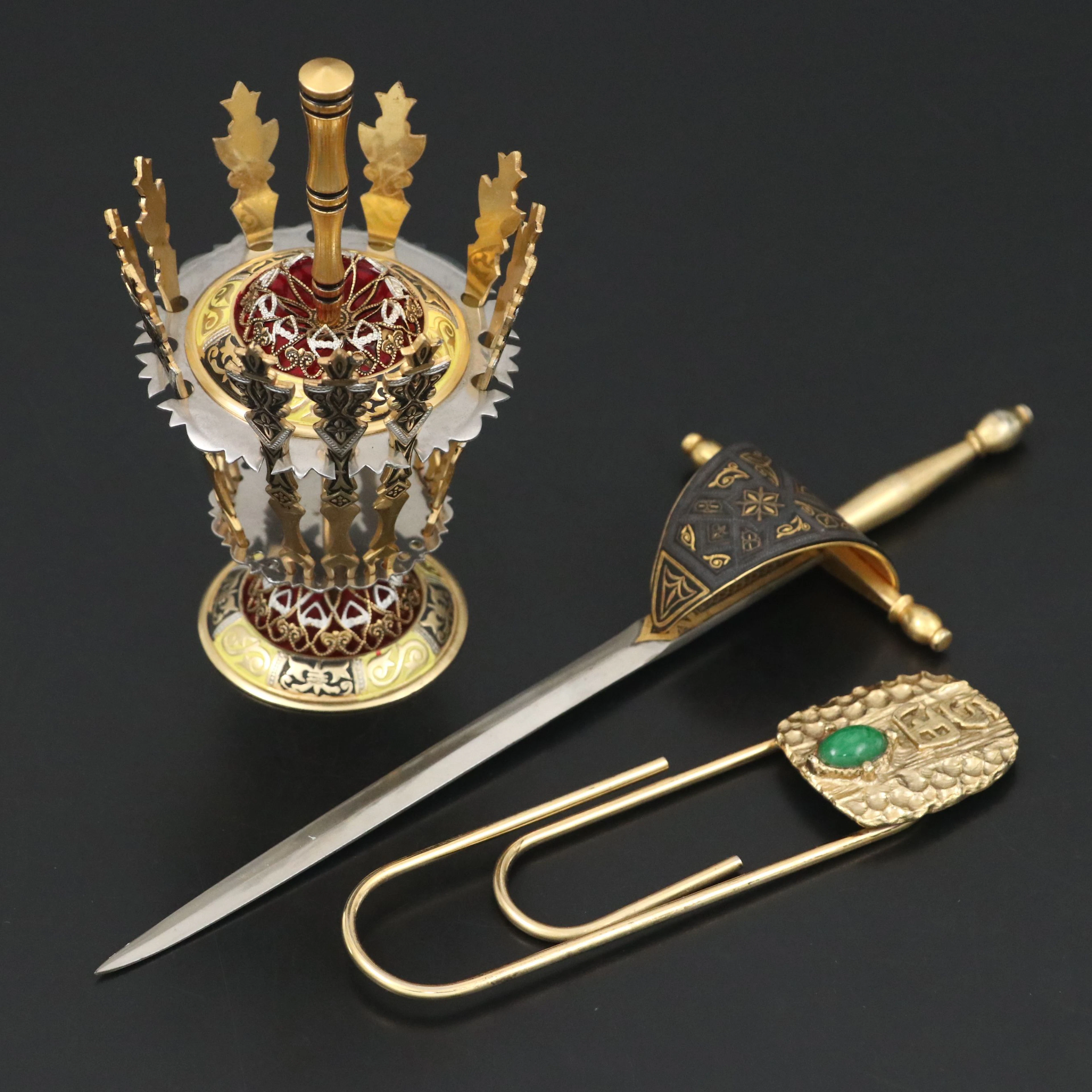 Toledo Sword Style Letter Opener, Souvenir Paper Clip, with Cocktail Forks
