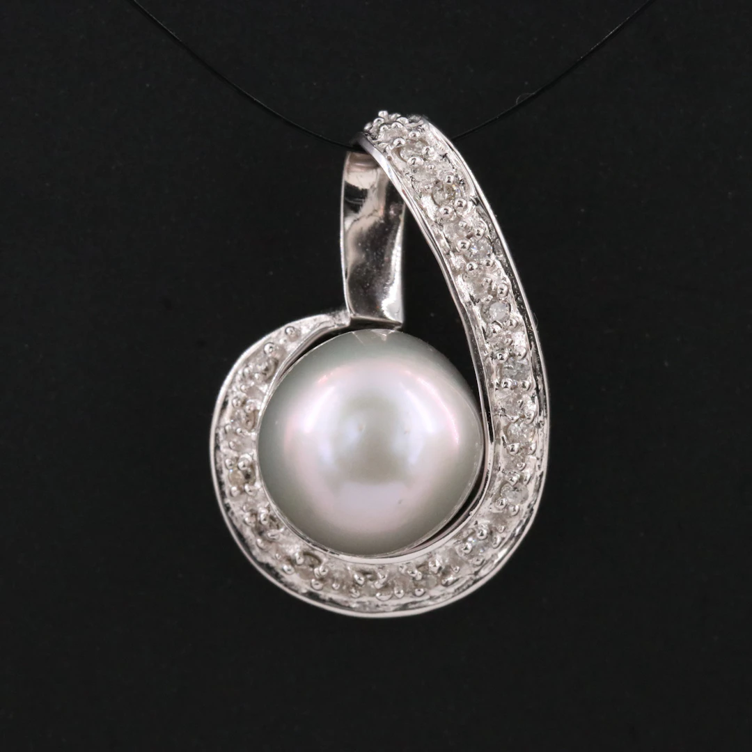 14K Pearl and Diamond Pendant Slide