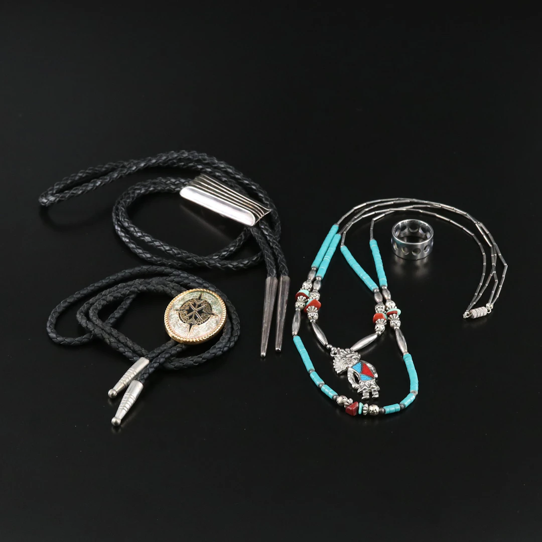 Signed Southwestern Sterling Bolo Tie Featured in Jewelry with Turquoise