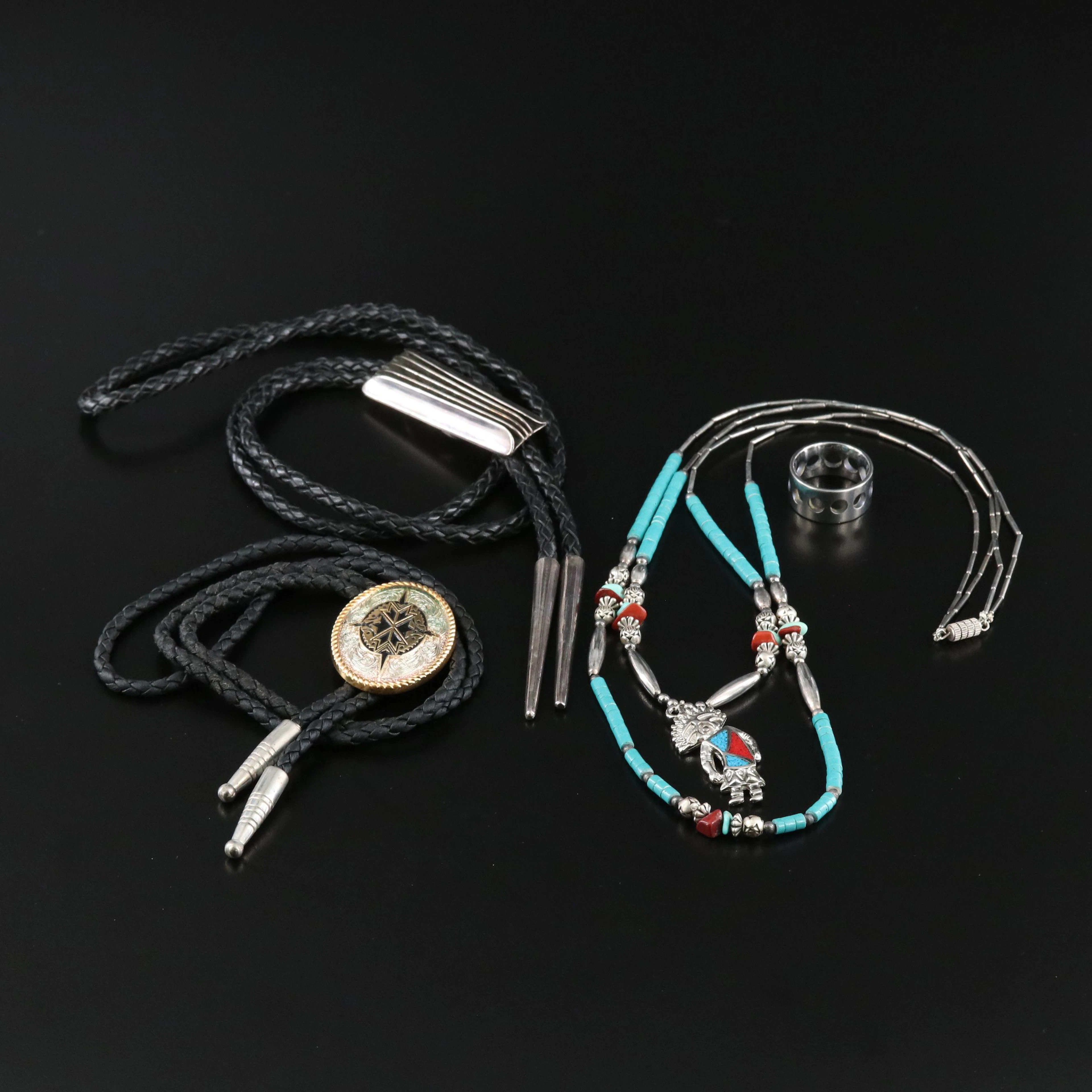 Signed Southwestern Sterling Bolo Tie Featured in Jewelry with Turquoise
