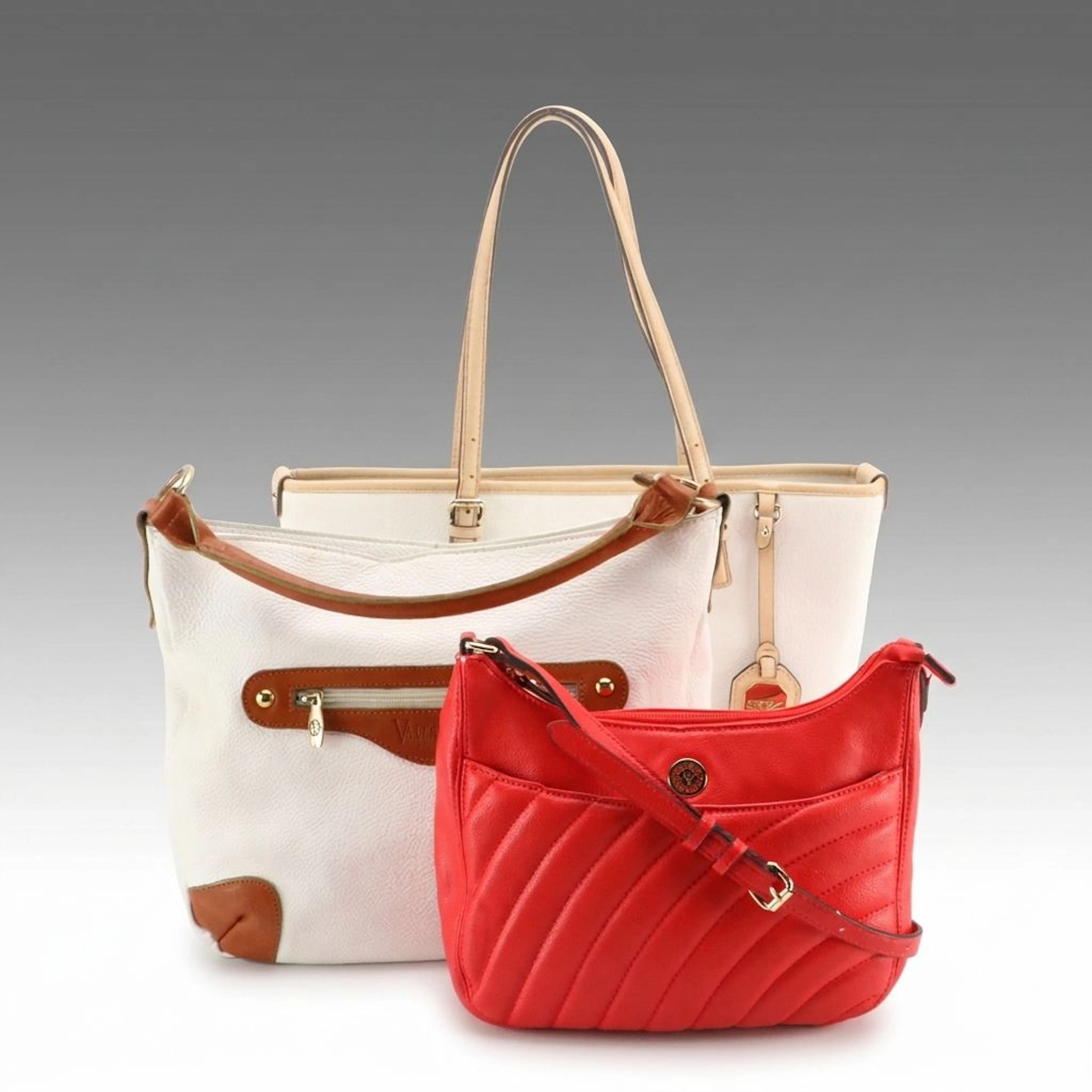 Valentina White Grained Leather Shoulder Bag with Anne Klein Tote