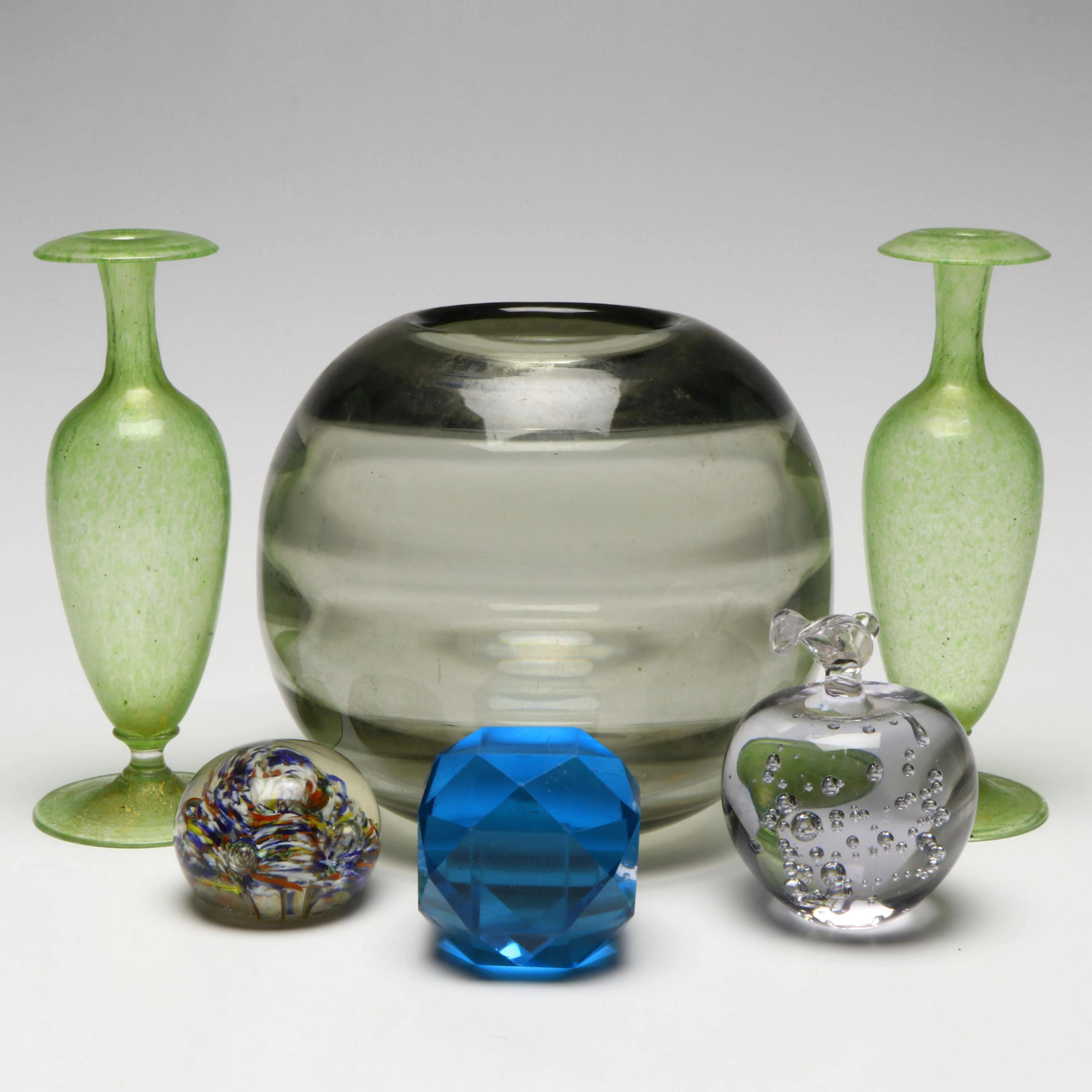 Edward Hald for Orrefors Smoke Tinted Optical Glass Vase with Other Table Décor