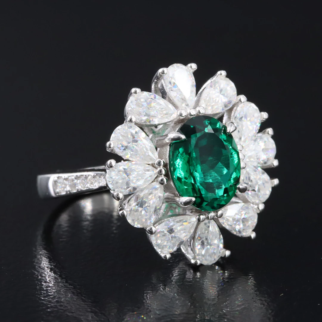 Sterling Emerald and Moissanite Ring
