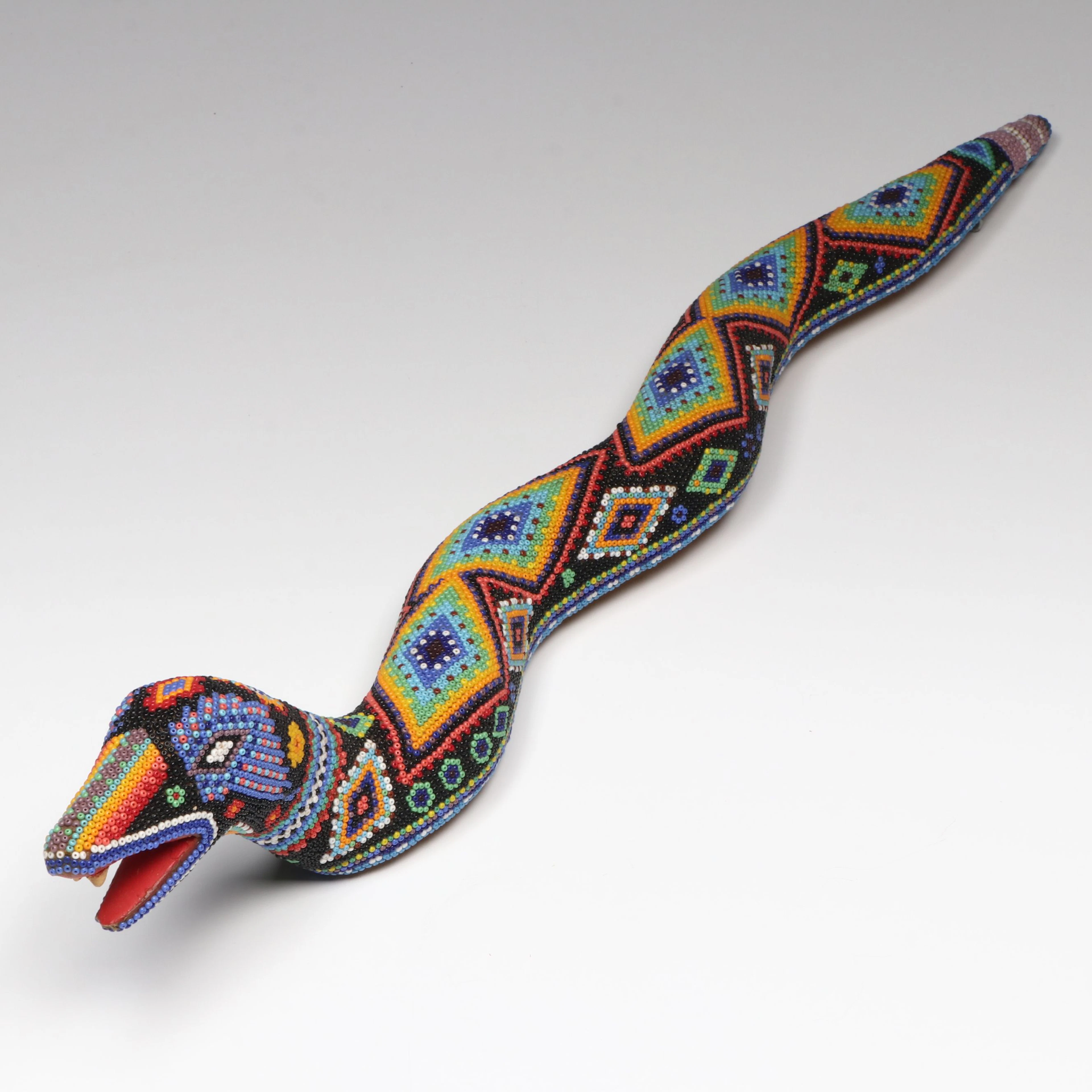 Mexican Handcrafted Huichol Beaded Wall Hanging Snake