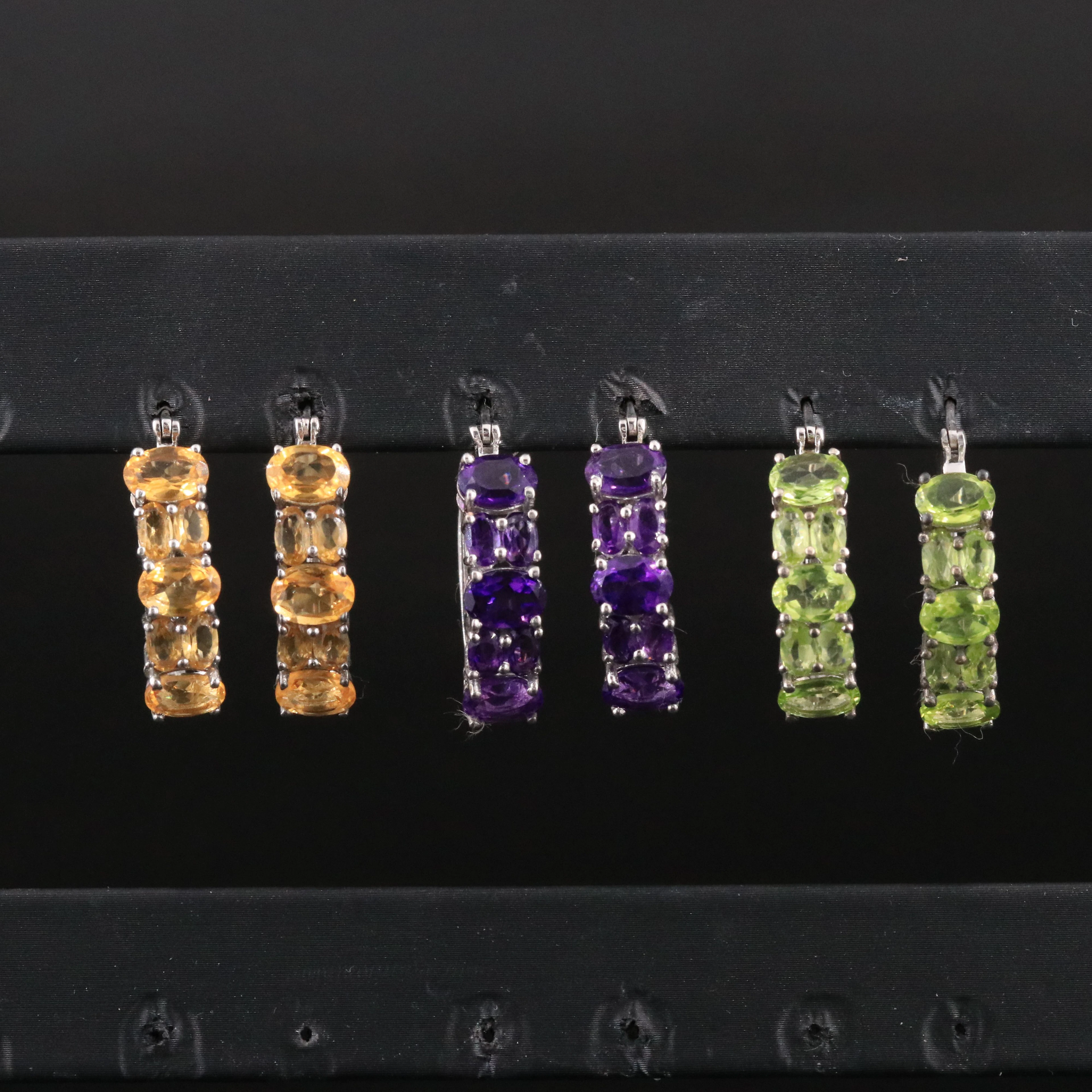 Sterling Amethyst, Citrine and Peridot Hoop Earrings