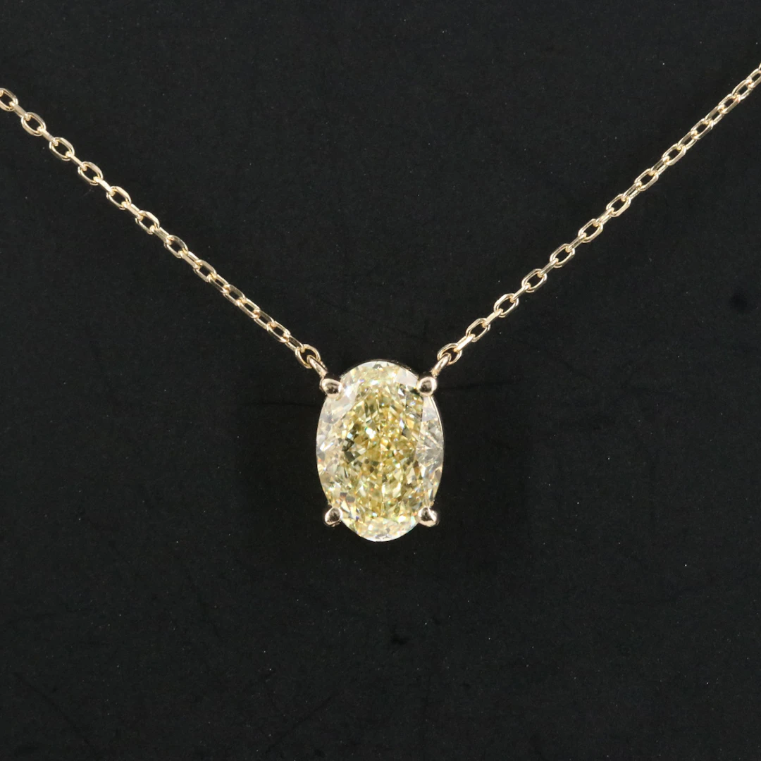 14K 1.54 CT Fancy Vivid Yellow Lab Grown Diamond Necklace with IGI Report