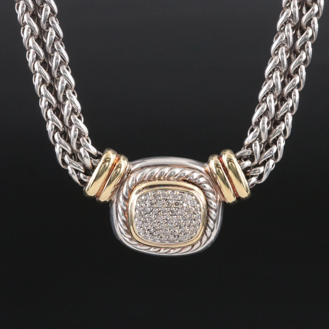 David Yurman Albion Sterling 0.53 CTW Diamond Necklace with 18K Accents