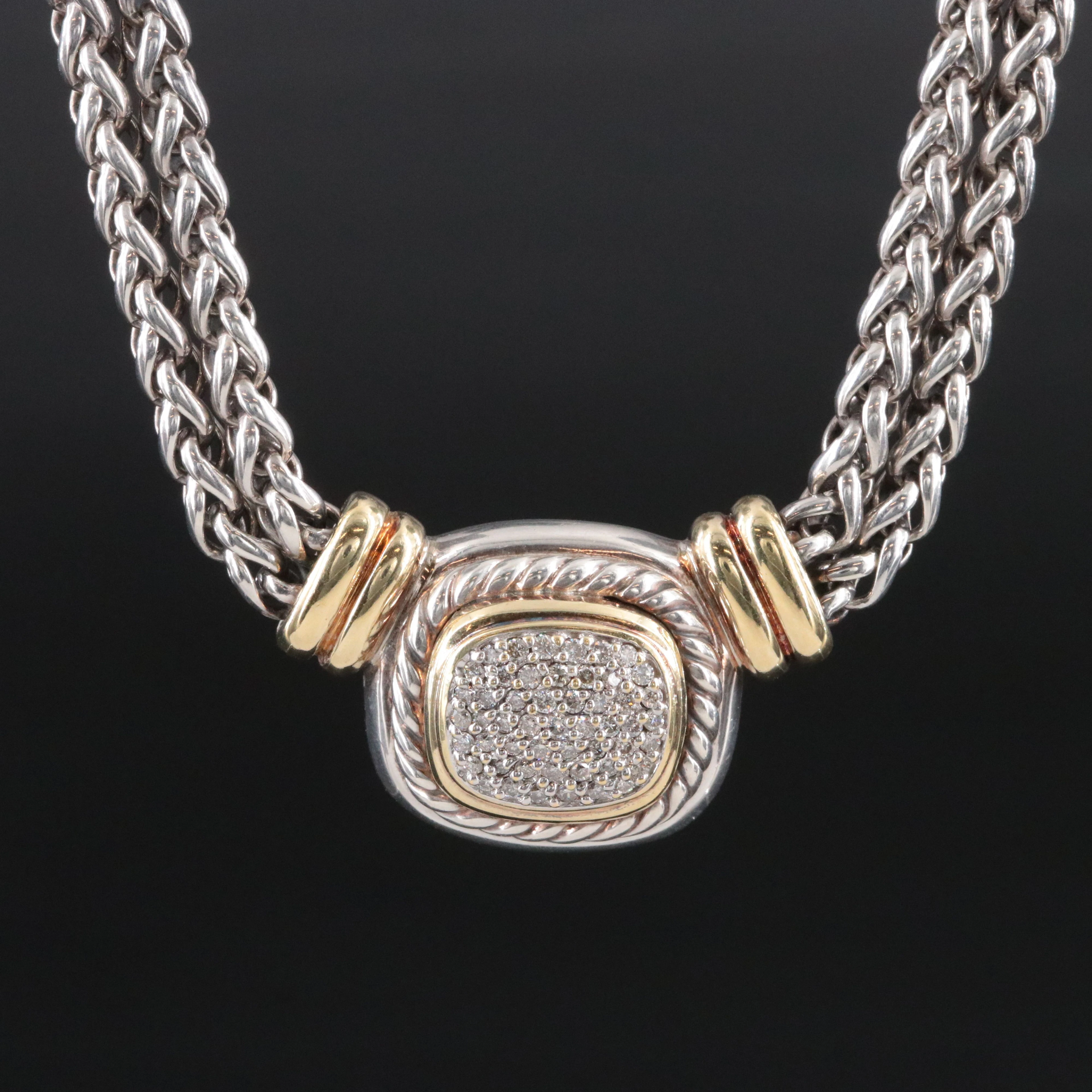 David Yurman Albion Sterling 0.53 CTW Diamond Necklace with 18K Accents