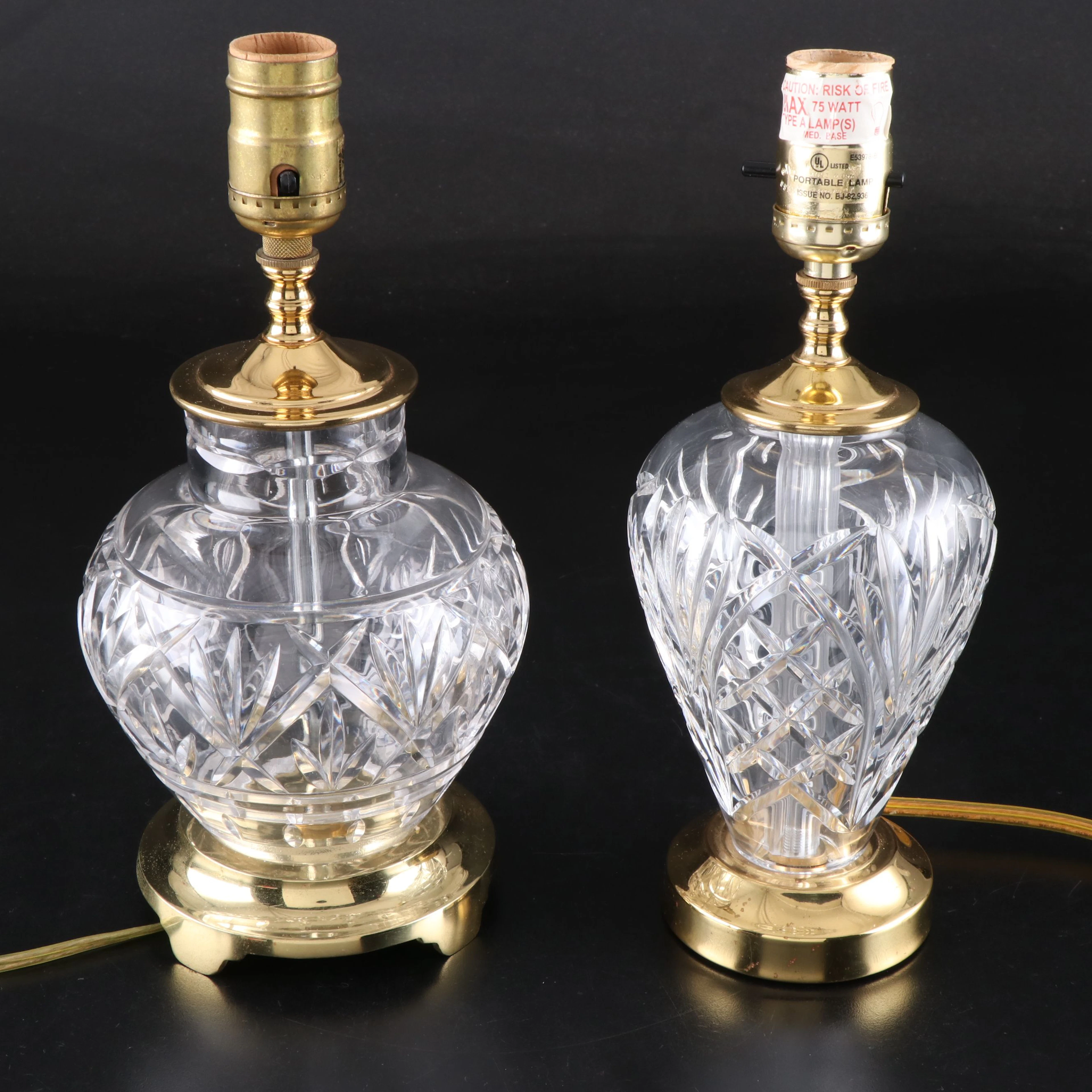 Waterford "Kilkenny" and "Kent" Crystal and Brass Table Lamps, Late
