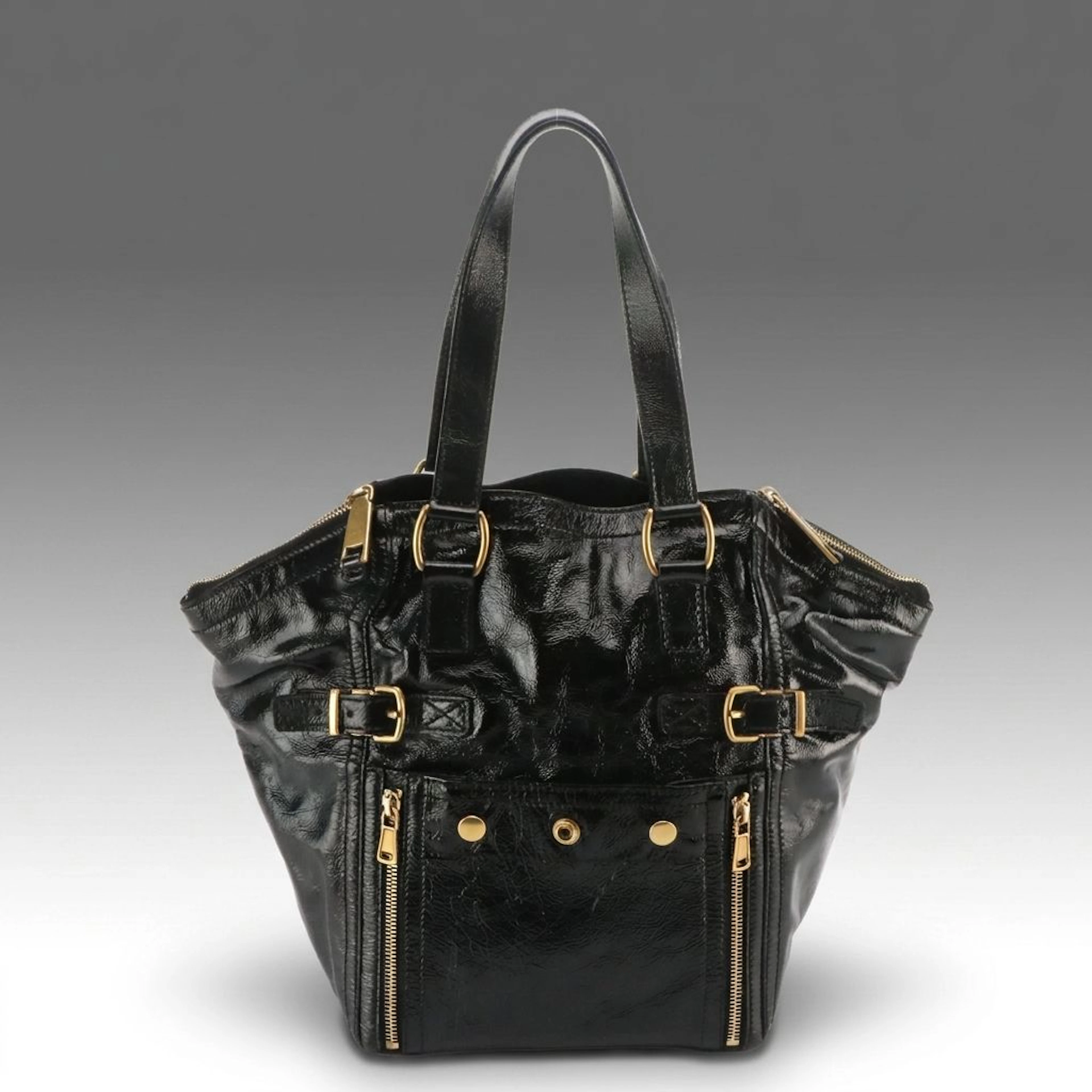 Yves Saint Laurent Rive Gauche Downtown Tote in Crinkled Patent Leather