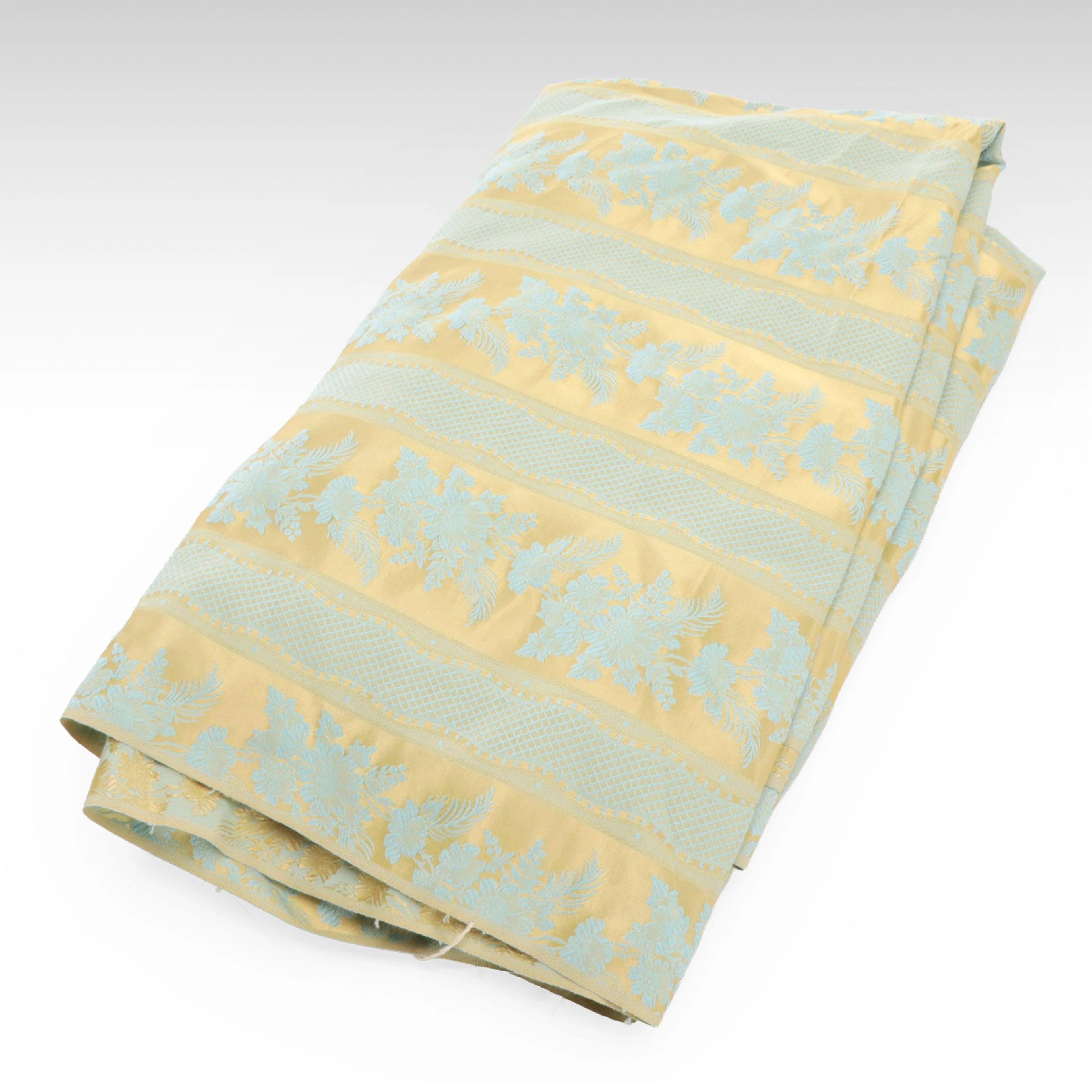 Versailles Stripe Gold and Turquoise Damask Fabric, 10 Yards