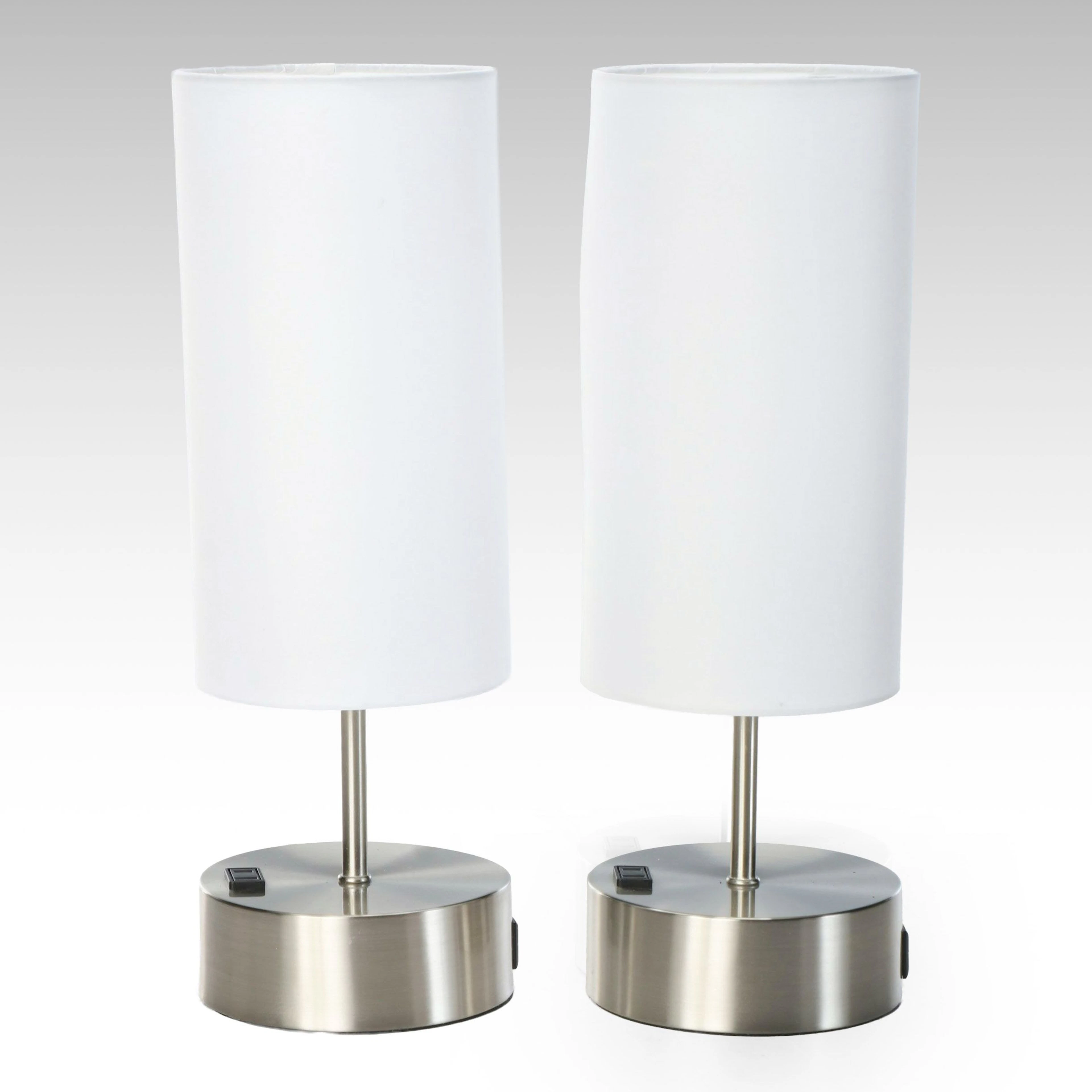 Postmodern Brushed Nickel Accent Lamps with USB Ports and Cotton Cylinder