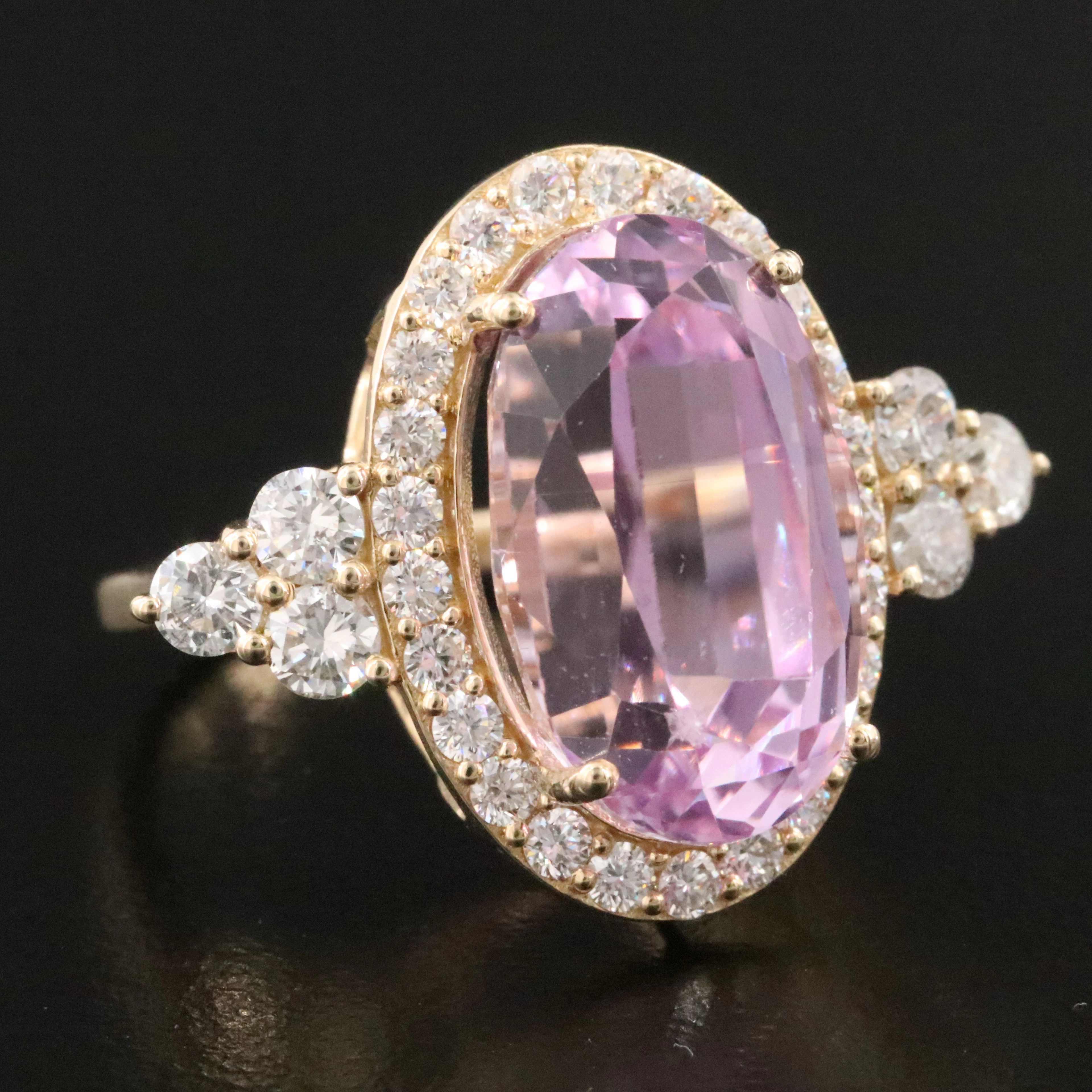14K 12.00 CT Kunzite and 1.31 CTW Diamond Ring