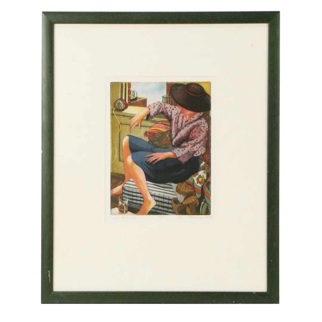 Mary Teichman Color Etching "Just Arrived," 1980