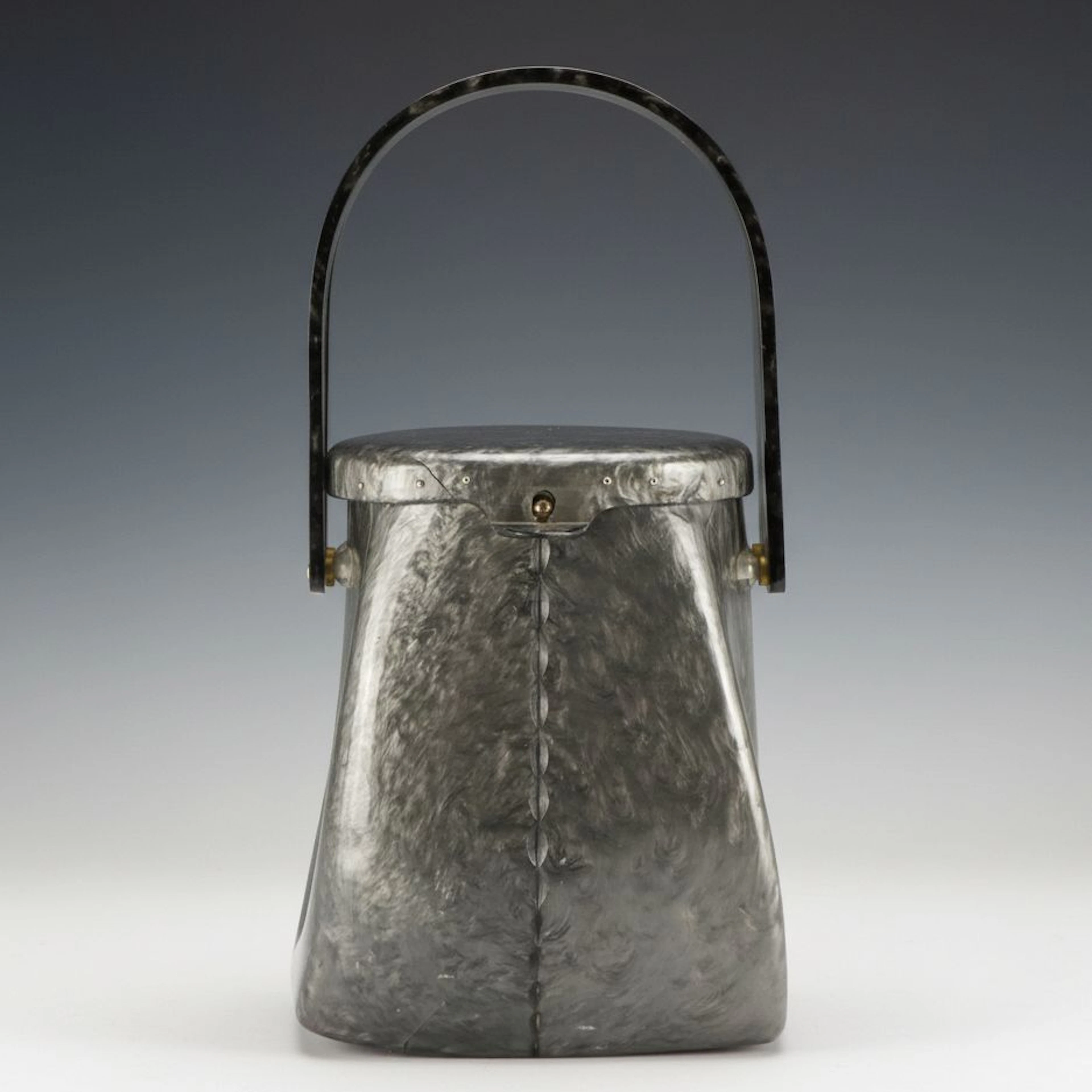 Lewsid Jewel by Llewellyn Sculpted Handbag in Marbleized Grey Lucite, 1950s