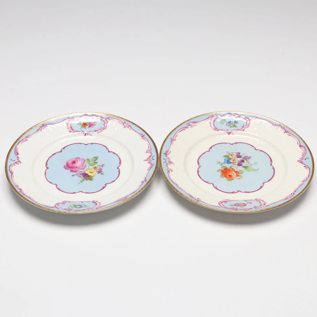 Pair of KPM German Porcelain Floral Plates, Early 20th Century