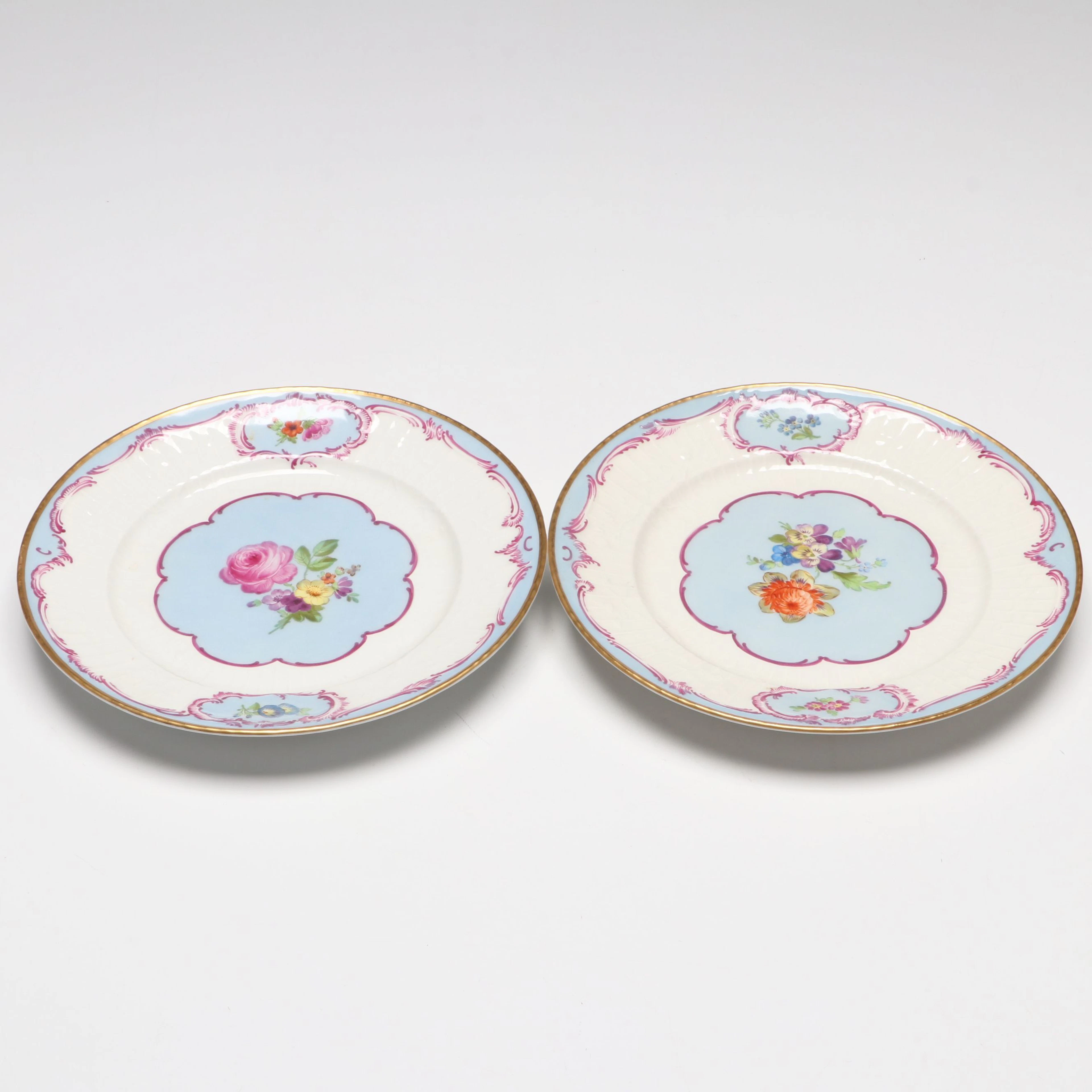 Pair of KPM German Porcelain Floral Plates, Early 20th Century